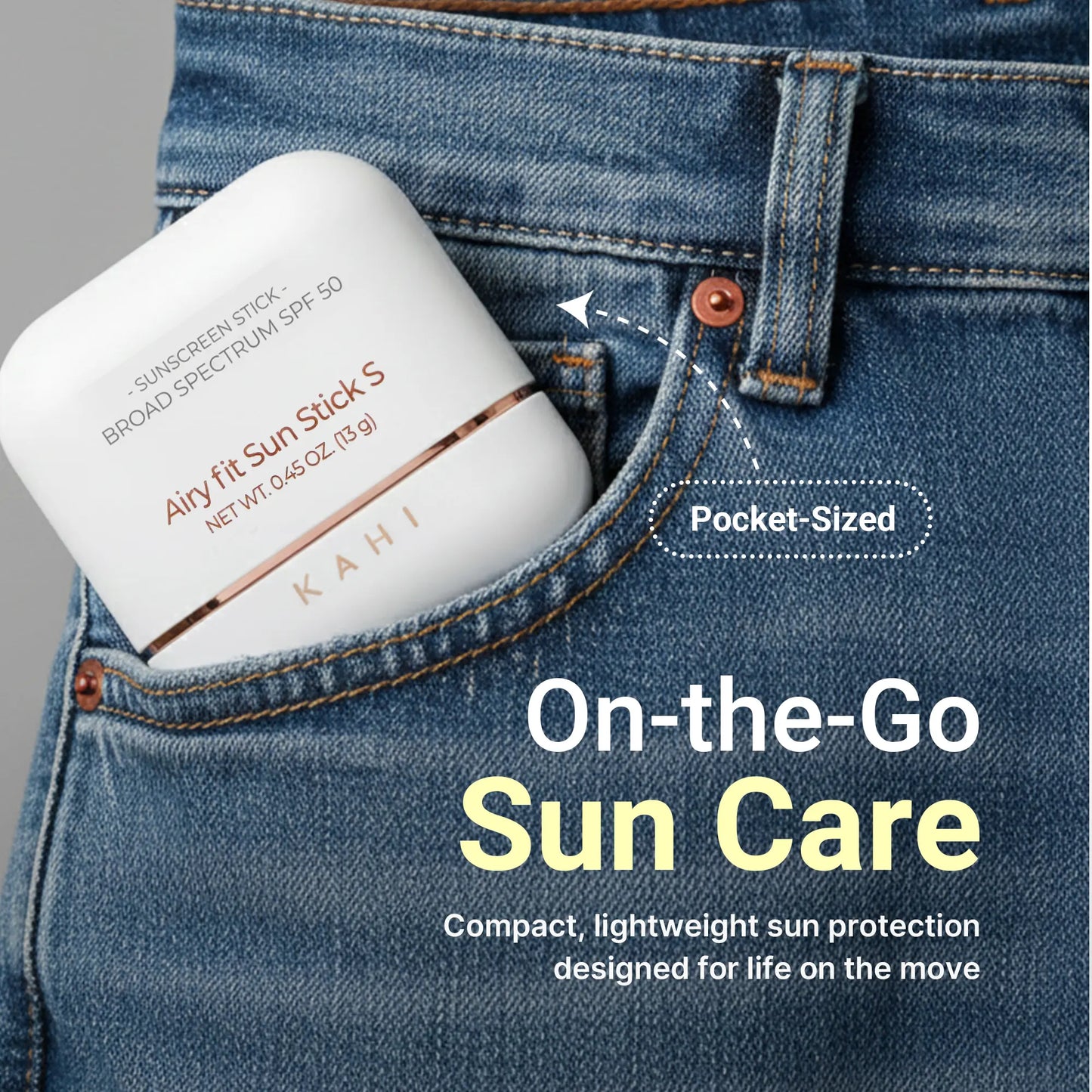 KAHI Airy Fit Sun Stick S SPF 50+ Official Product Triple Functional Broad Spectrum Face Sunscreen Stick - Waterproof, Sweatproof & Sandproof - Ultra-Lightweight & Non-Greasy Sun Shield - Korean Skin Care 0.49 Oz