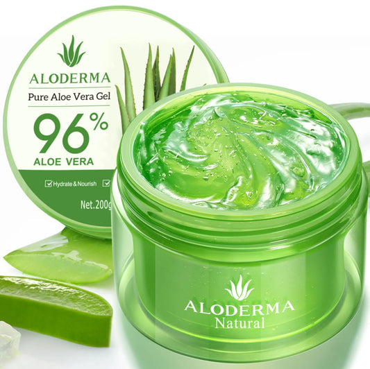 Aloderma Aloe Vera Gel Made within 12 Hours of Harvest with 96% Pure Organic Aloe Vera for Skin, Scalp, & Hair, Soothing Aloe Face Moisturizer, Multipurpose, Hydrating Aloe Gel, 7.05Oz
