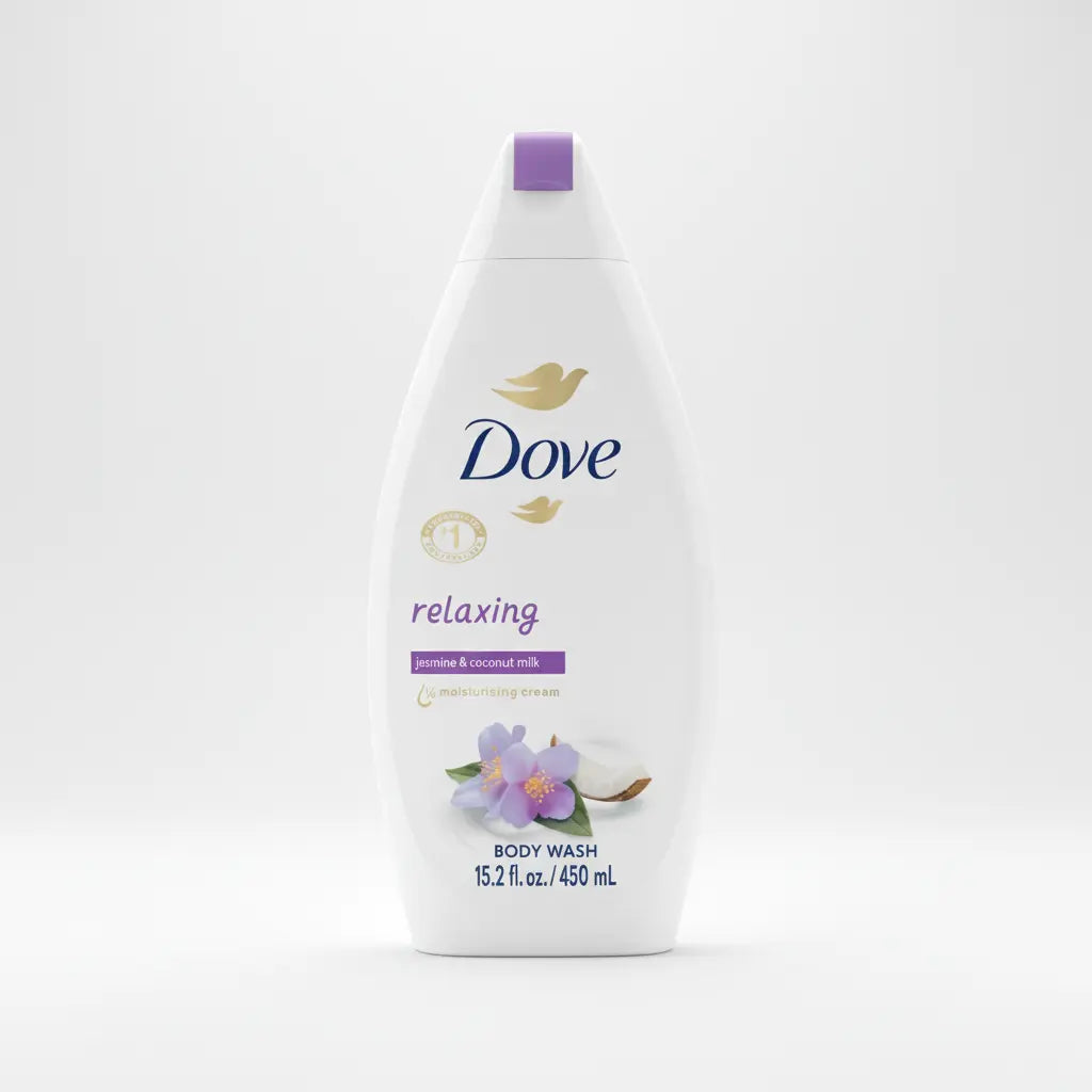 Dove Body Wash Relaxing Jasmine & Coconut Milk (5 Pack) 15.2Oz / 450Ml - 1/4 Moisturizing Cream & Plant Based