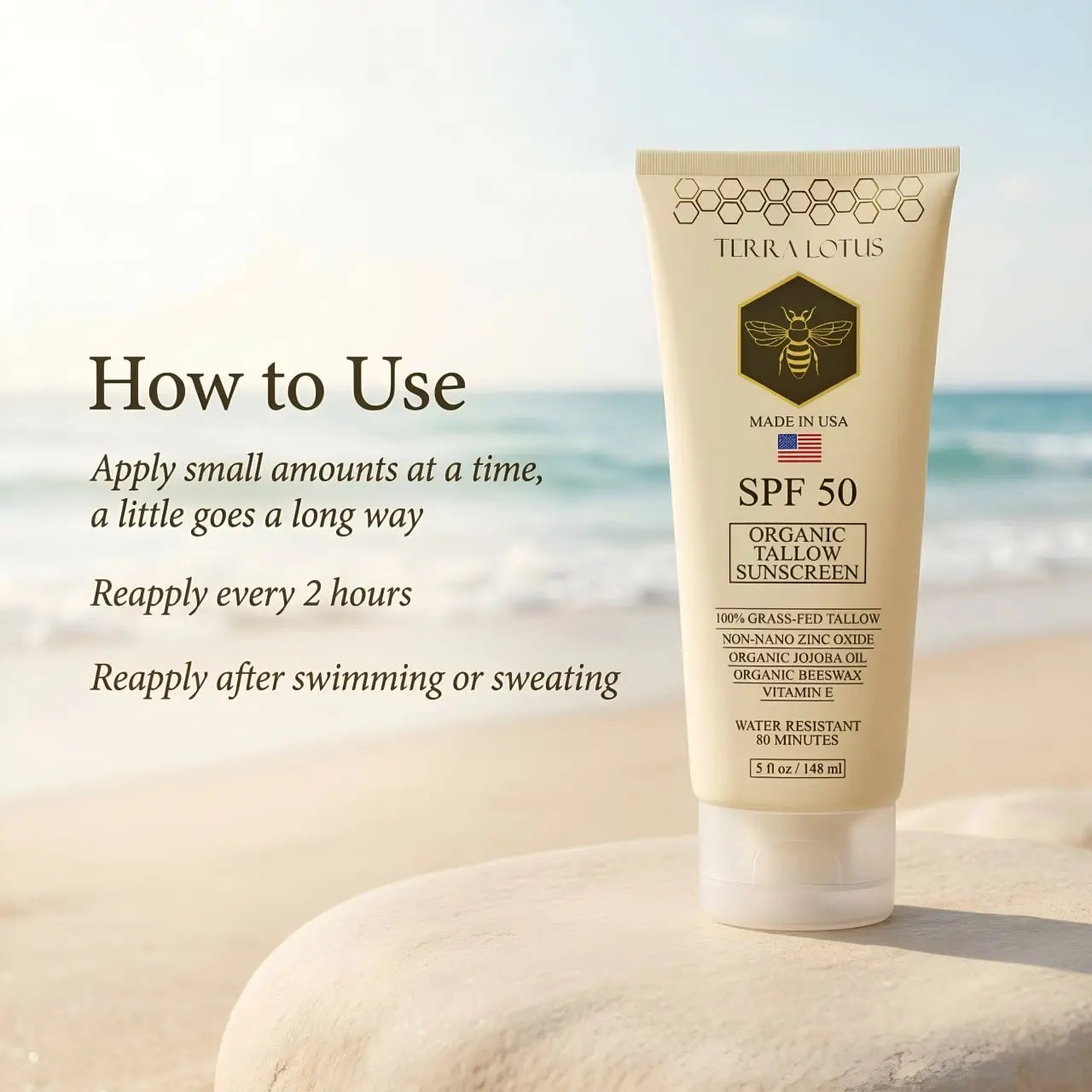 Organic Tallow Sunscreen - Natural Mineral Sunscreen SPF 50 - Safest Organic Natural Tallow & Zinc Oxide Sunblock | Reef Safe, Clean Non-Greasy Formula for Face and Body Skin Repair Skin Repair