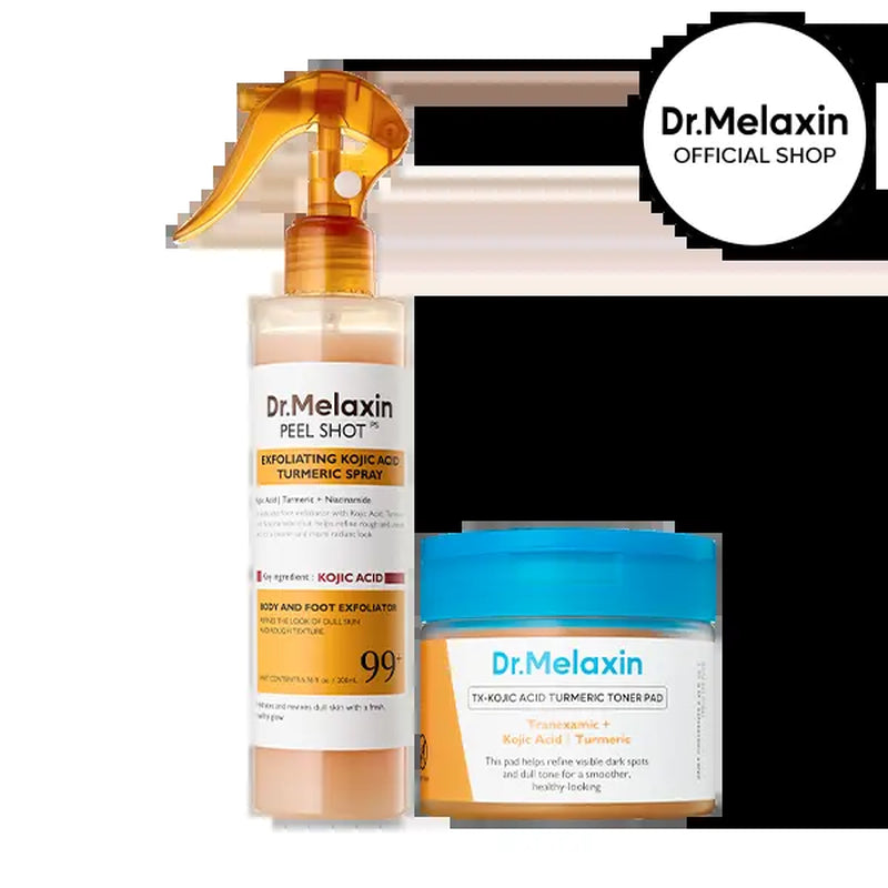 [Dr.Melaxin Official] Kojic Acid Turmeric Amber Face & Body Care Set, Dark Spot & Pigmentation Care for Uneven Skin Tone