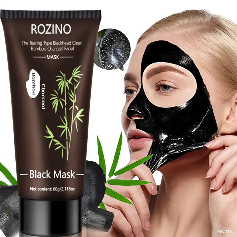 [Two Pack]Rozino Bamboo Charcoal Facial Mask 60G - Blackhead Clean Pore Cleansing Purifying Exfoliating Super Moisture Peel Skincare for Radiance Hydration - Outdoorfun Gentle