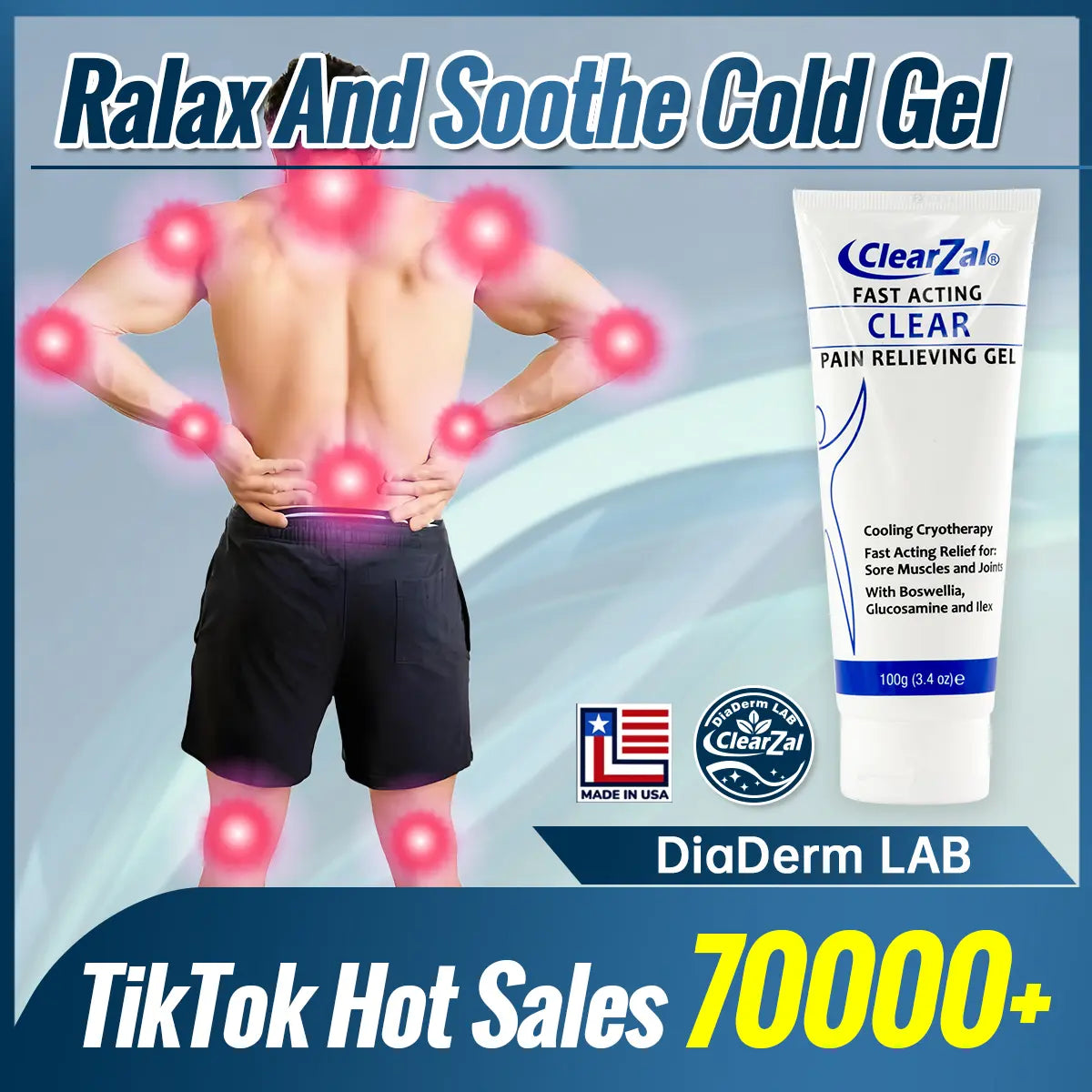 Clearzal Soothing Cooling Gel 100G, Relieving Body Gel, Cooling with Menthol and Frankincense, Helps Relieve Muscle Tension , Relax Your Waist, Legs, Knees, Shoulders and Neck to Relieve Fatigue, Sports Soothing Cooling Gel Body Care Lotions