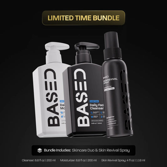 BASED Skincare Trio – Daily Skincare Duo + Skin Revival Spray | Supports Clearer-Looking Skin | Daily Moisturizer & Cleanser | for All Skin Types | Non-Toxic, Effective