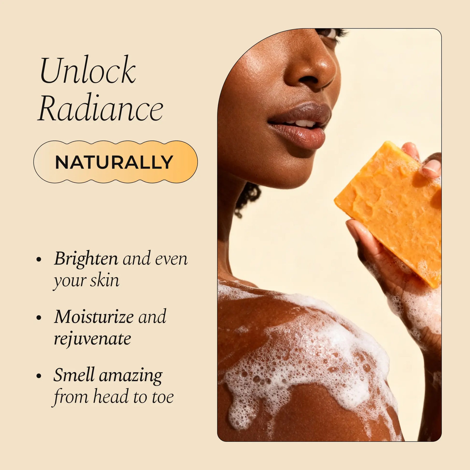 Glo Melanin Turmeric Brightening Soap, Body & Facial Cleansing for Dark Spots & Hyperpigmentation, with Vitamin C, Alpha Arbutin, Oat, 130Ml