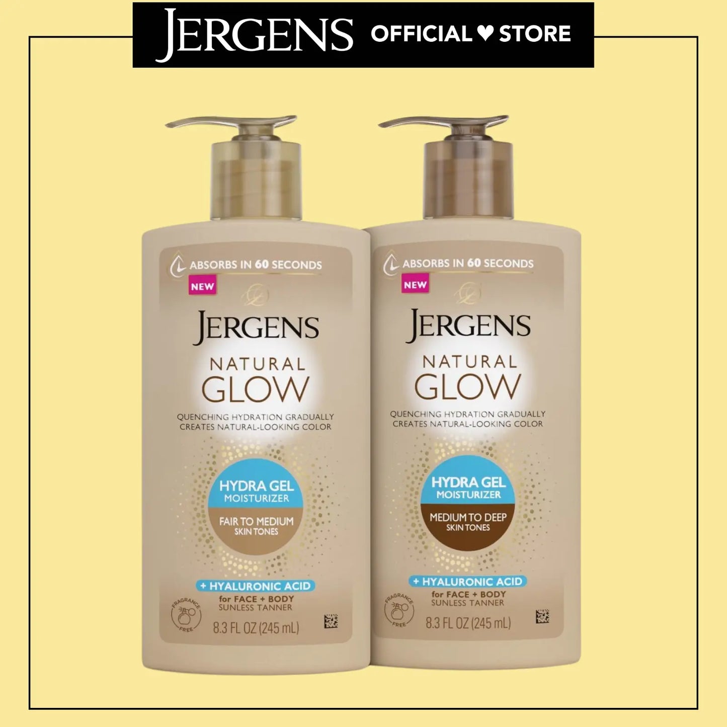 Jergens Natural Glow Hydra Gel Moisturizer + Hyaluronic Acid, Hydrating Tanning Gel Cream for Face and Body, Fragrance-Free Self Tanner, 8.3 Oz