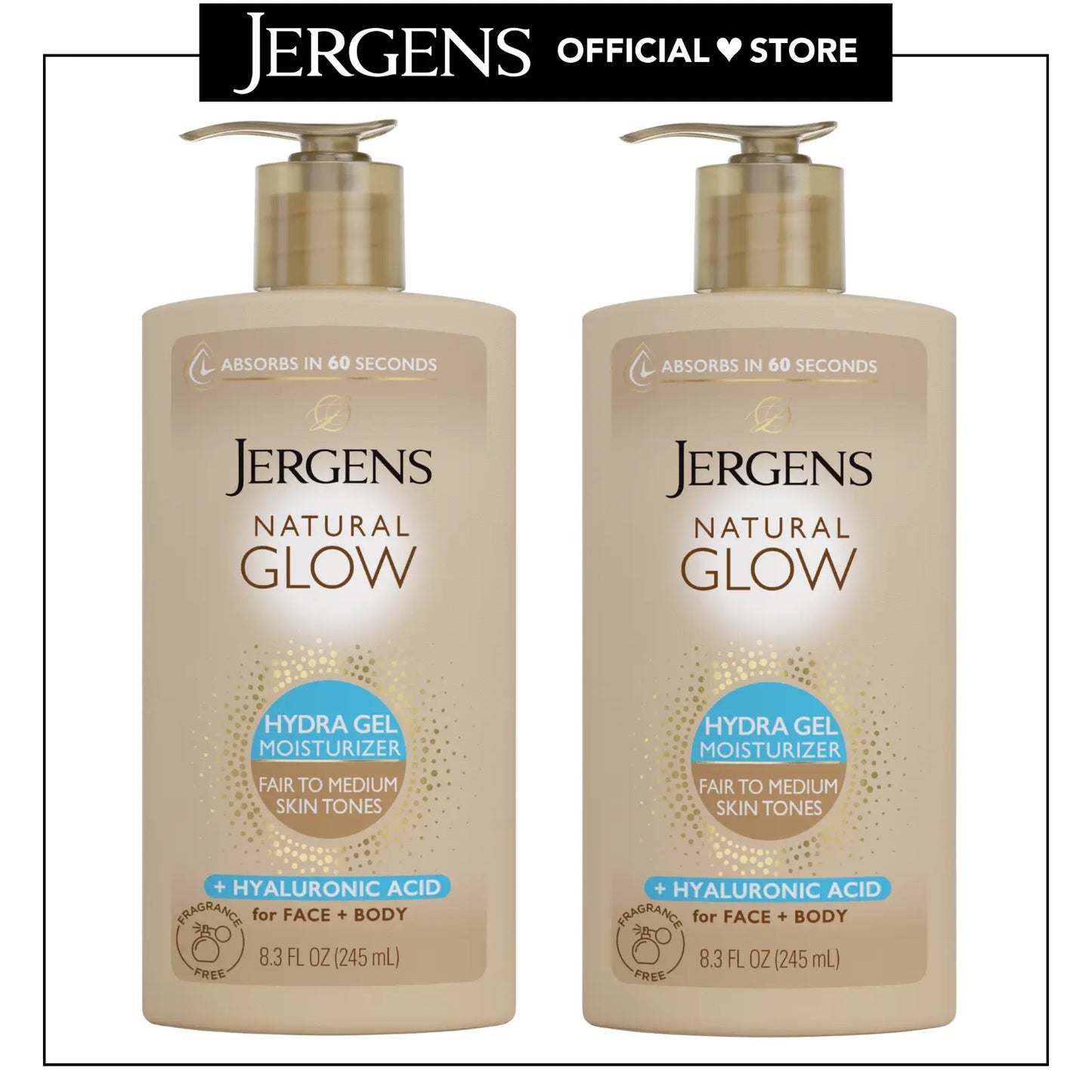 Jergens Natural Glow Hydra Gel Moisturizer + Hyaluronic Acid, Hydrating Tanning Gel Cream for Face and Body, Fragrance-Free Self Tanner, 8.3 Oz