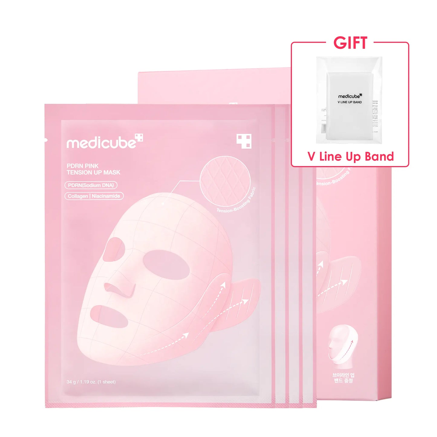 [Medicube] PDRN Pink Firming Care Mask | 3-Step Firming Care Mask with Ear Hooks for De-Puffing & Contoured Skin | 99% Salmon PDRN, NAD, Caffeine | K-Beauty, Korean Skincare V-Line Tightening Mask