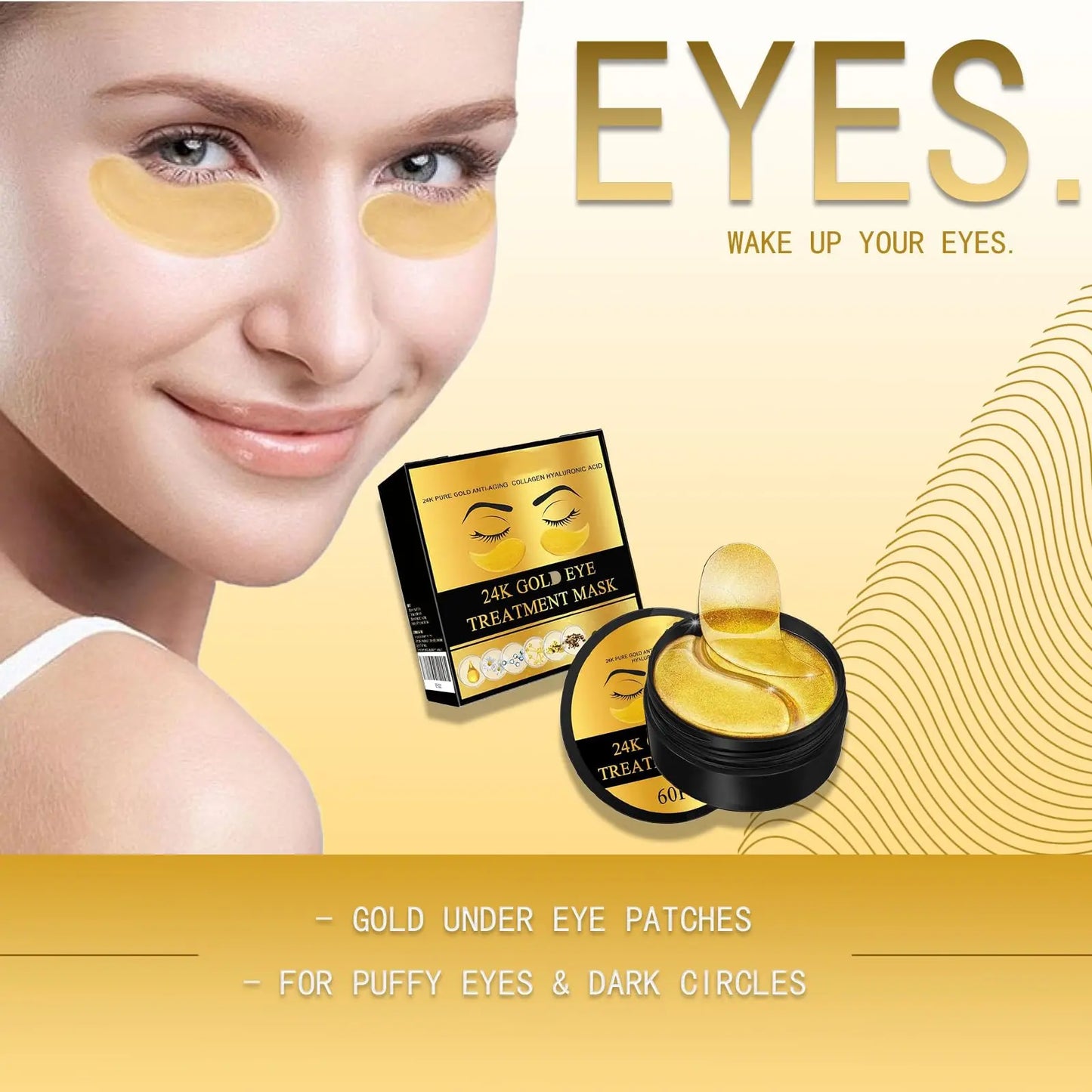 [Mothersdaygift] 24K Gold Eye Mask 60Pcs, Anti-Wrinkle Hydrating Firming under Eye Patches, Brightening Tightening Lifting Eye Skin Care Beauty Skincare Set Moisturizing