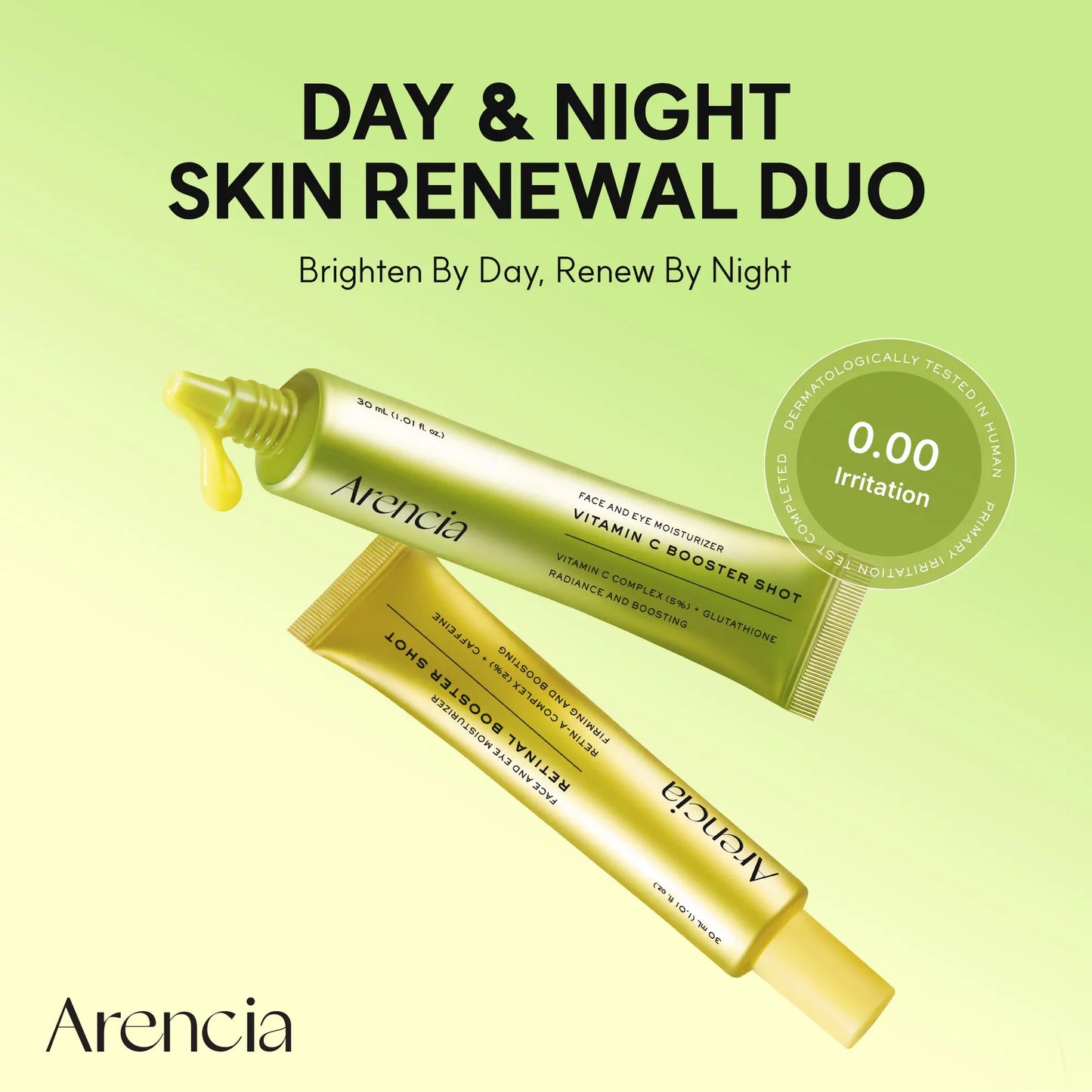 Booster Shot Skin Renewal Duo - Vitamin C & Retinal for Day and Night Brightening, Pore Minimizing, Moisturizing, and Fades Dark Spots | 1.01 Fl Oz + 1.01 Fl Oz