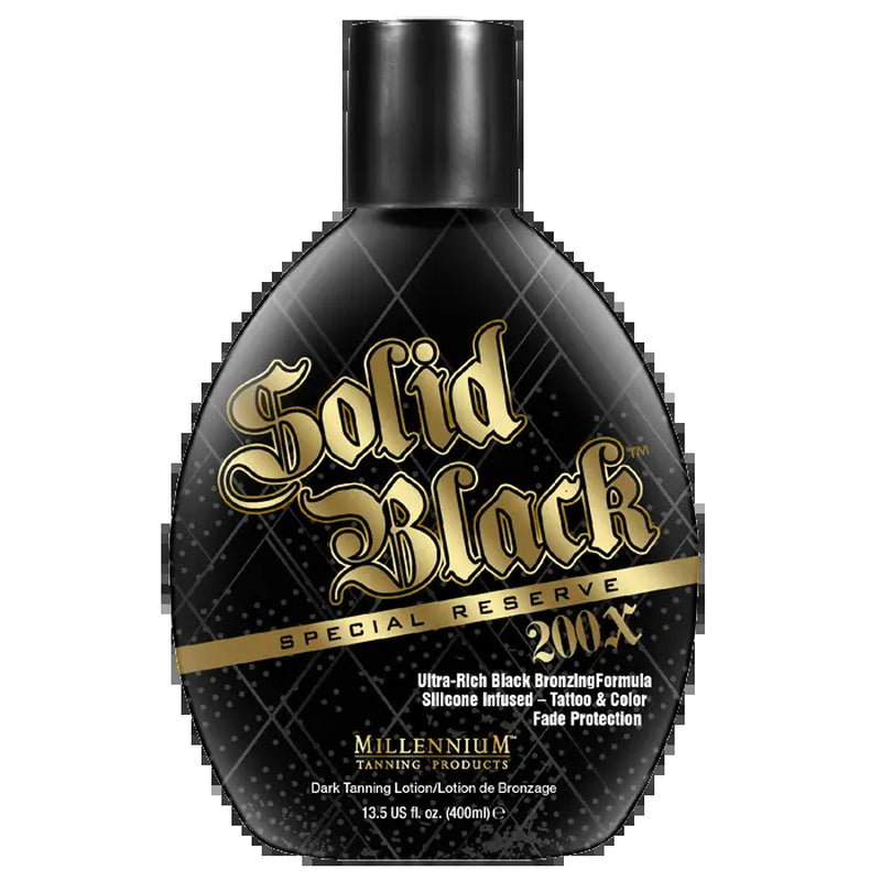 Millennium Tanning Solid Black Special Reserve 200X Bronzing Lotion with Tattoo Protector, Skin Tighteners & Antioxidants, 13.5 Oz