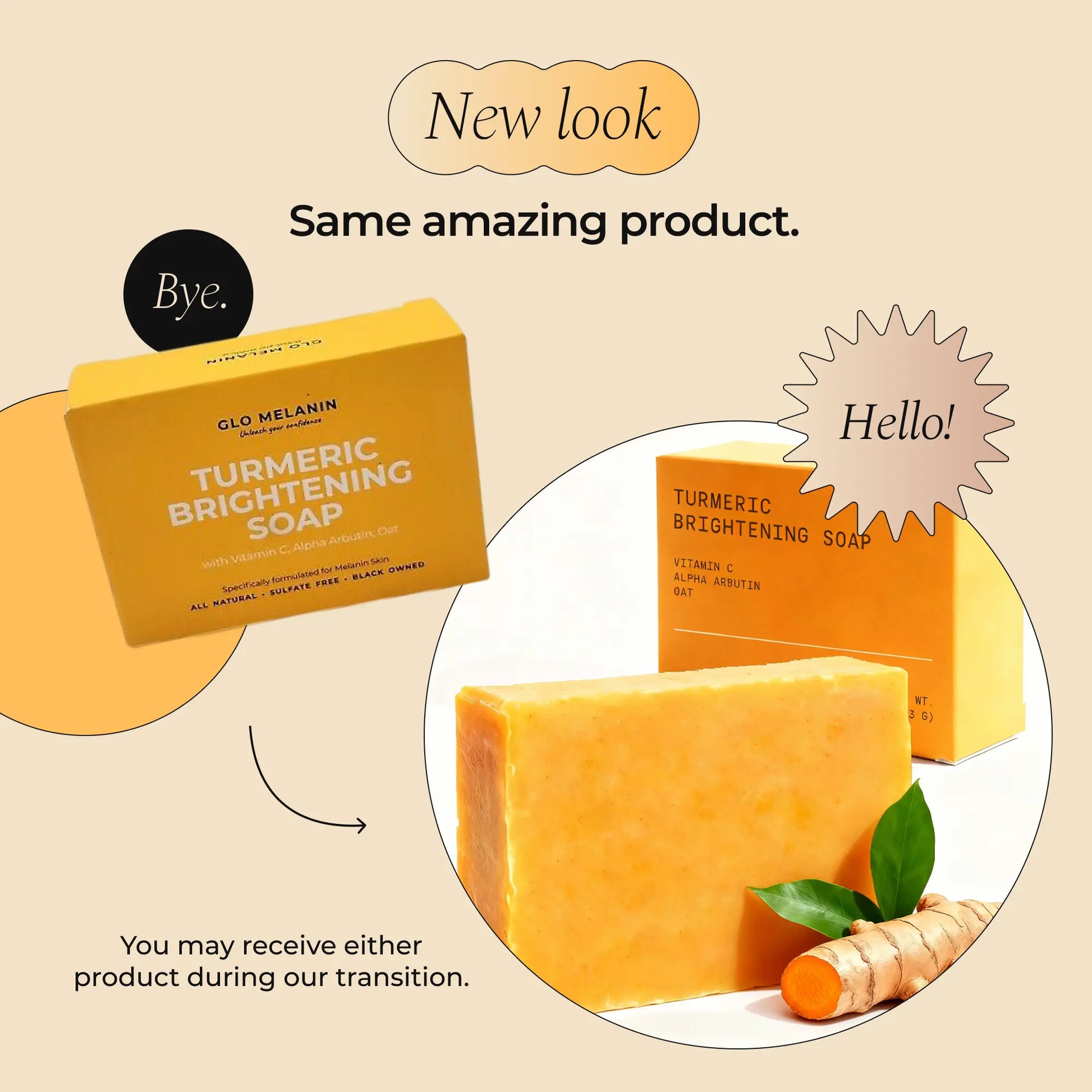 Glo Melanin Turmeric Brightening Soap, Body & Facial Cleansing for Dark Spots & Hyperpigmentation, with Vitamin C, Alpha Arbutin, Oat, 130Ml