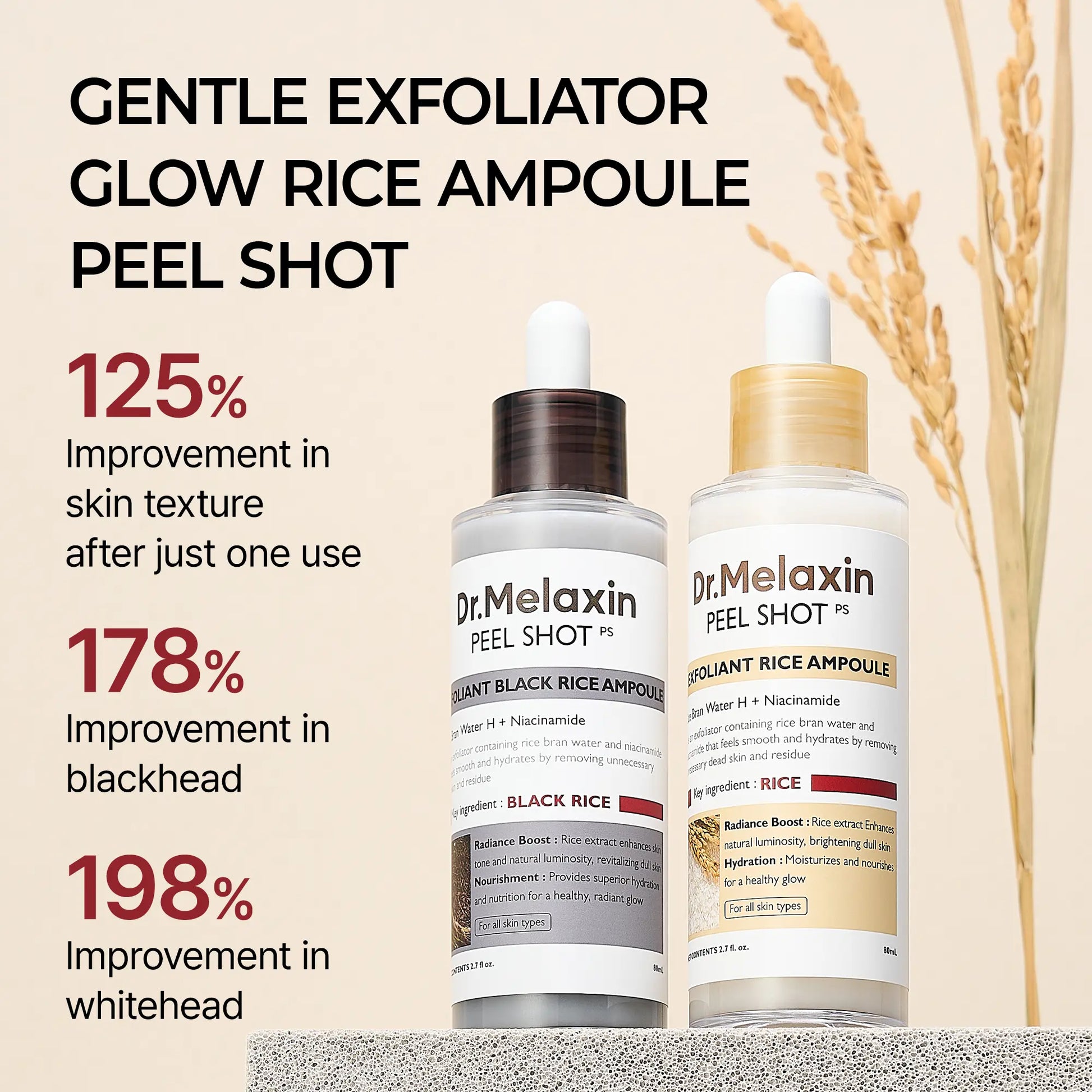 [Dr.Melaxin Official] Peel Shot Glow Rice Ampoule Duo Kojic Acid Turmeric Serum Keratin Care Pore Clearing anti Aging Skin Repair Exfoliating Formula for Radiant Skin