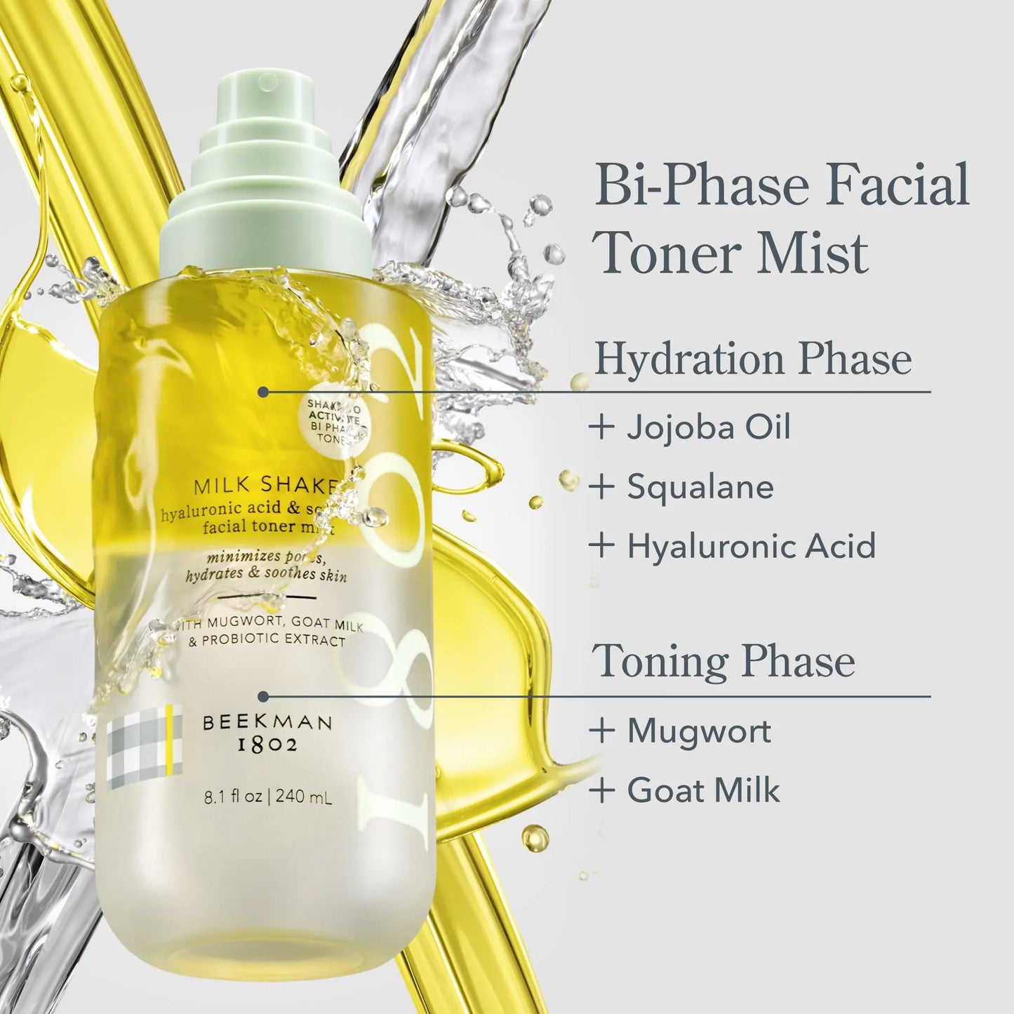 Milk Shake Hyaluronic Acid & Squalane Facial Toner Mist; Hydrates, Soothes Skin, Sensitive, Mugwort, Hydration, Minimizes Pores