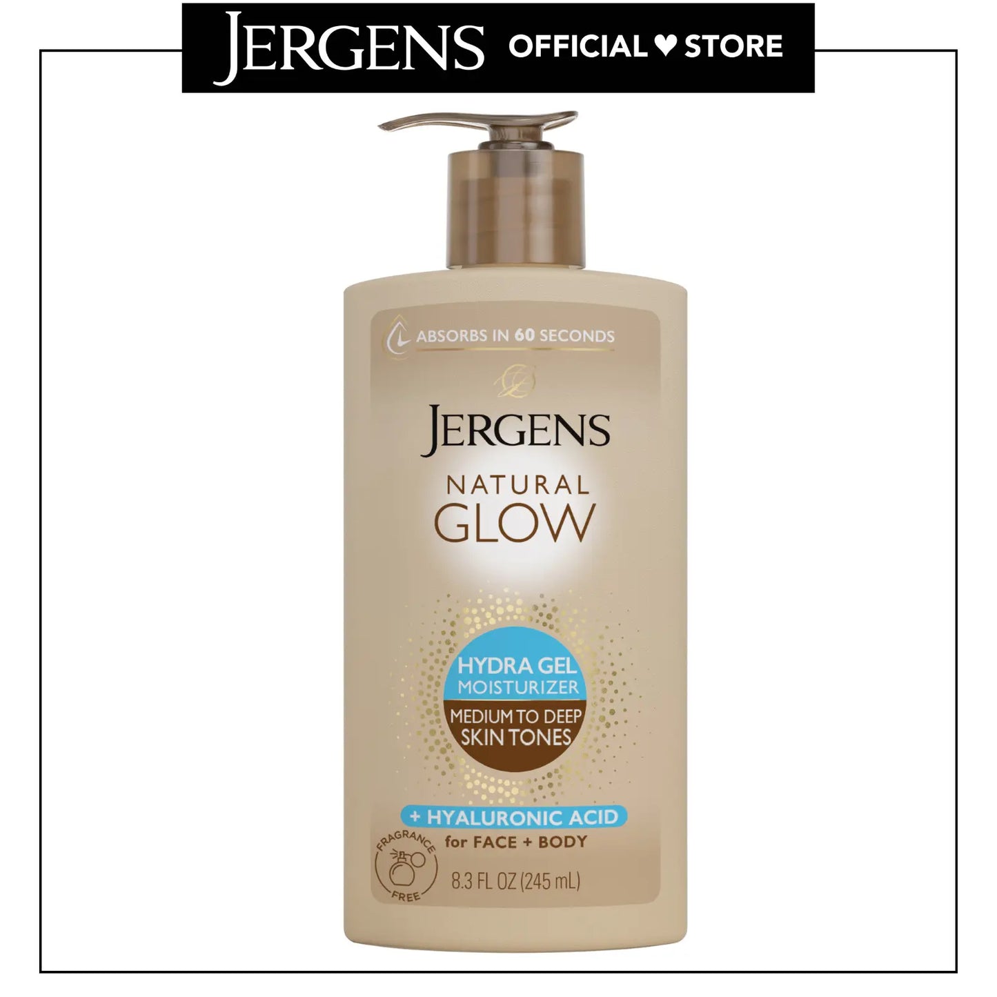 Jergens Natural Glow Hydra Gel Moisturizer + Hyaluronic Acid, Hydrating Tanning Gel Cream for Face and Body, Fragrance-Free Self Tanner, 8.3 Oz