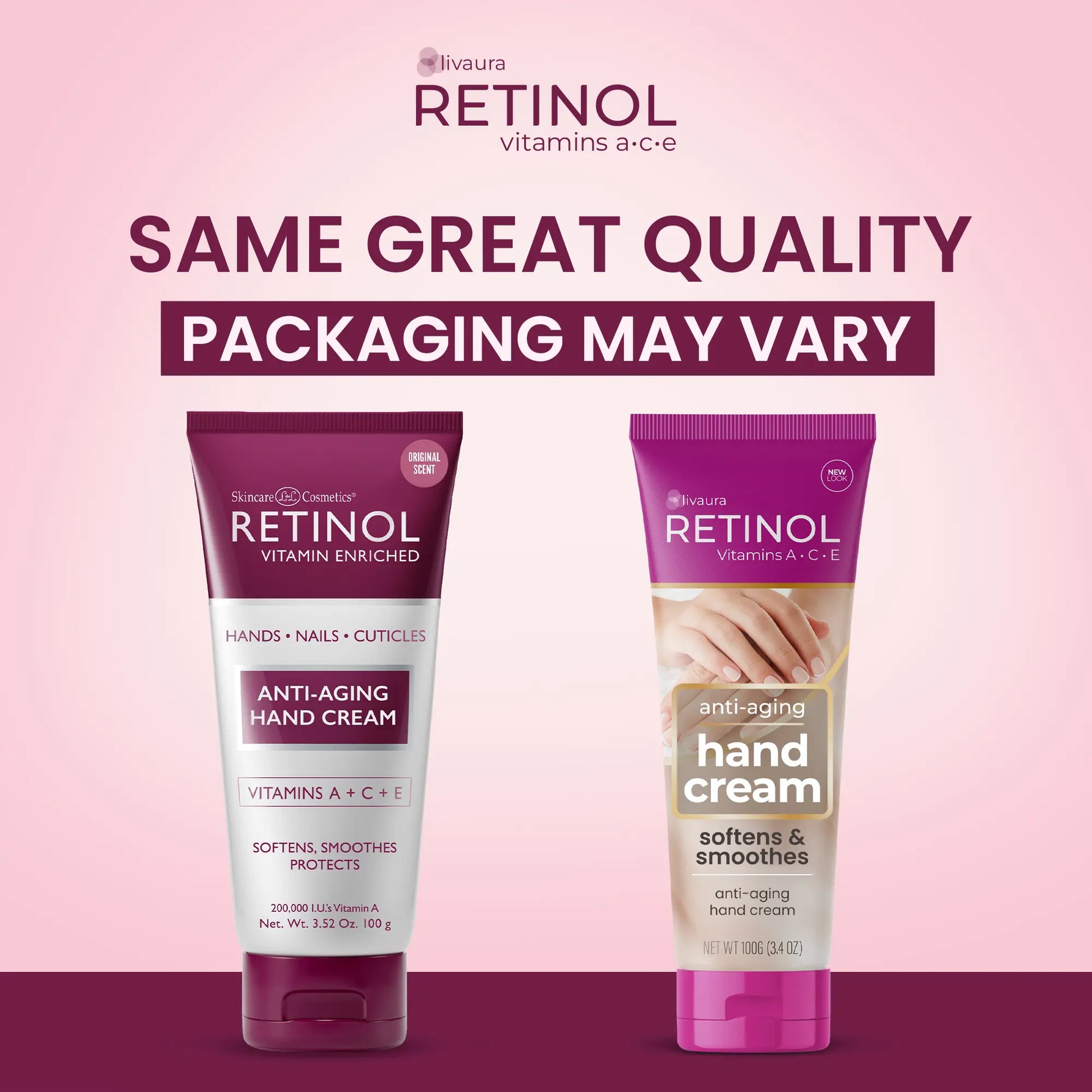 Retinol Anti-Aging Hand Cream - Vitamin a Retinol + Vitamins C & E + Green Tea Extract - Hands, Nails & Cuticles - LIVAURA