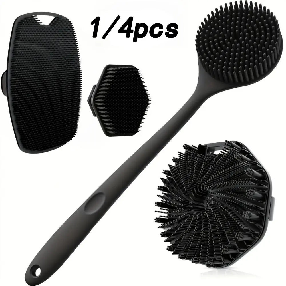 1/4 Piece Silicone Back Scrub Brush & Bath Glove Set, Super Exfoliating Body Scrub and Rich-Foam Shower Brush Combination, Exfoliating Shower Scrubber, Exfoliating Bath Tool, Body Care Tool
