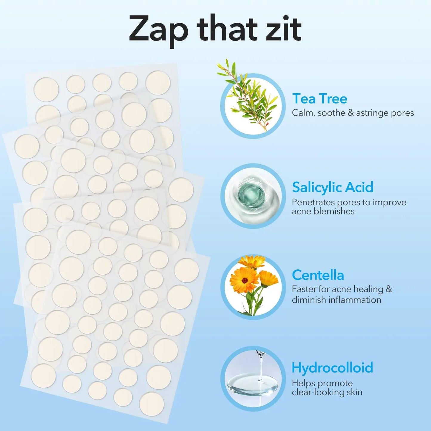 QUSTERE Pimple Patches for Face, Hydrocolloid Acne Patches, Cute round Shape Zit Covers, Spot Stickers with Tea Tree, Salicylic Acid & Cica Oil| 2 Sizes (9Mm, 12Mm) |288 Count Skincare Clear