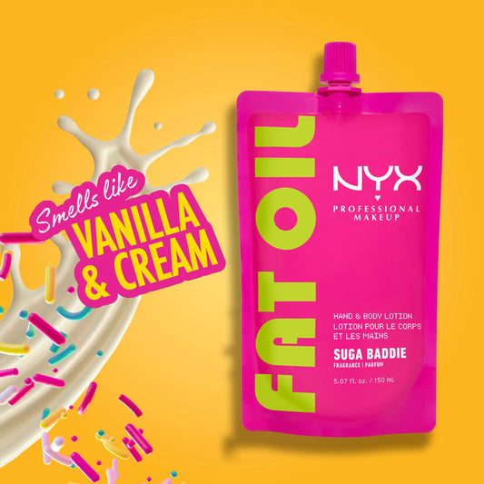 [NEW] Fat Oil Hydrating Hand & Body Lotion, 24H Moisturizer, Avocado Oil, Vanilla Scented, Non-Greasy, Vegan Cruelty-Free, Travel-Friendly Pouch, NYX Professional Makeup