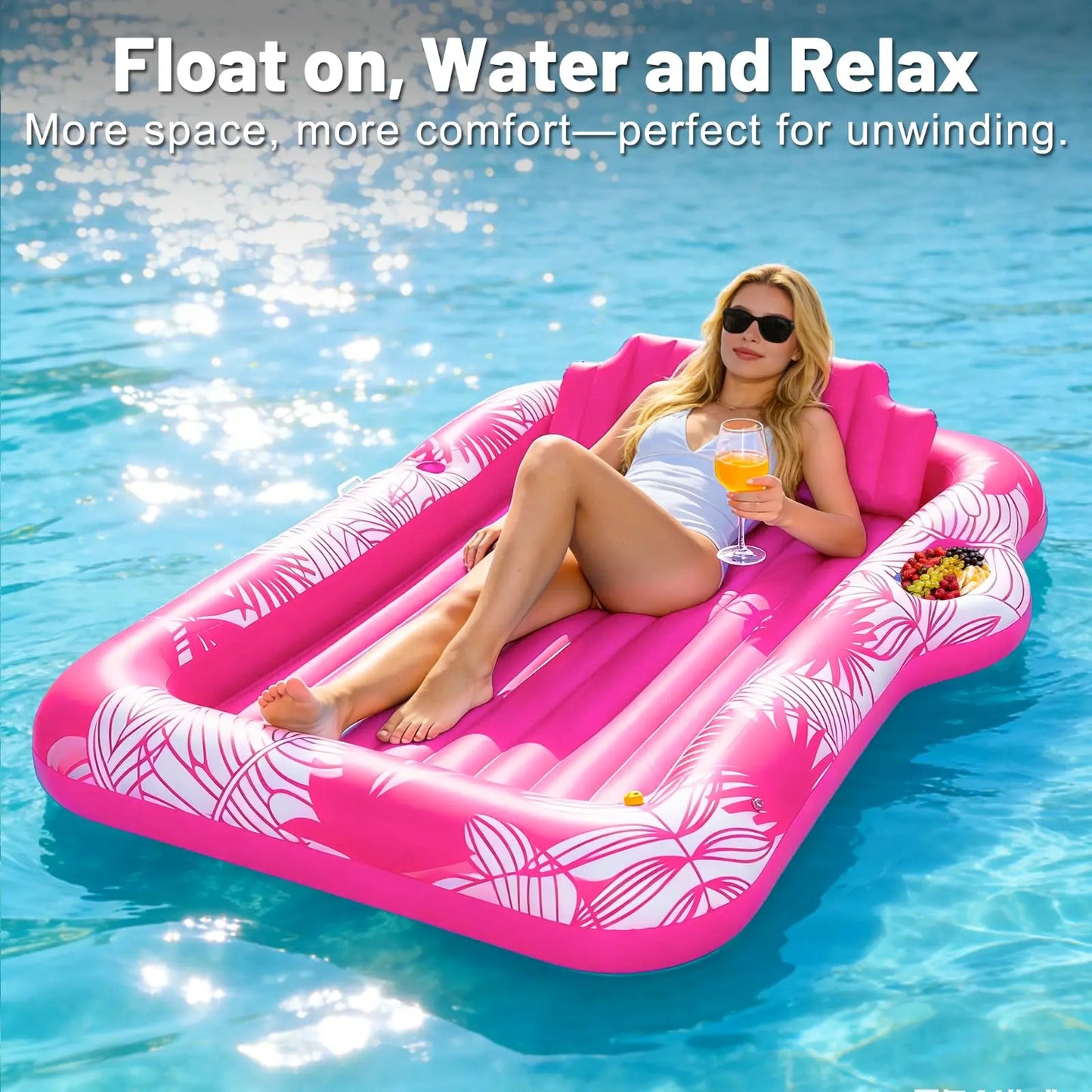 Large Inflatable Tanning Pool Lounge Float with Sprinkler Cup Holder, 78"X50" Large Pool Floats Adult with Pillow, 4 in 1 Suntan Tub Raft Floatie, Sunbathing Bed Lounge for Water Blow up Kids Ball Pit Party Gifts, Inflatable Sofa Summervibes