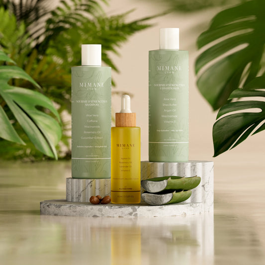 Mimane Glow – the Glow Kit | Nourish & Strengthen Shampoo + Conditioner & Growth Hair Oil Set | Strengthens, Hydrates & Boosts Shine | Sulfate-Free, Silicone-Free, Paraben-Free | Natural Aloe, Jojoba, Pumpkin & Rosemary