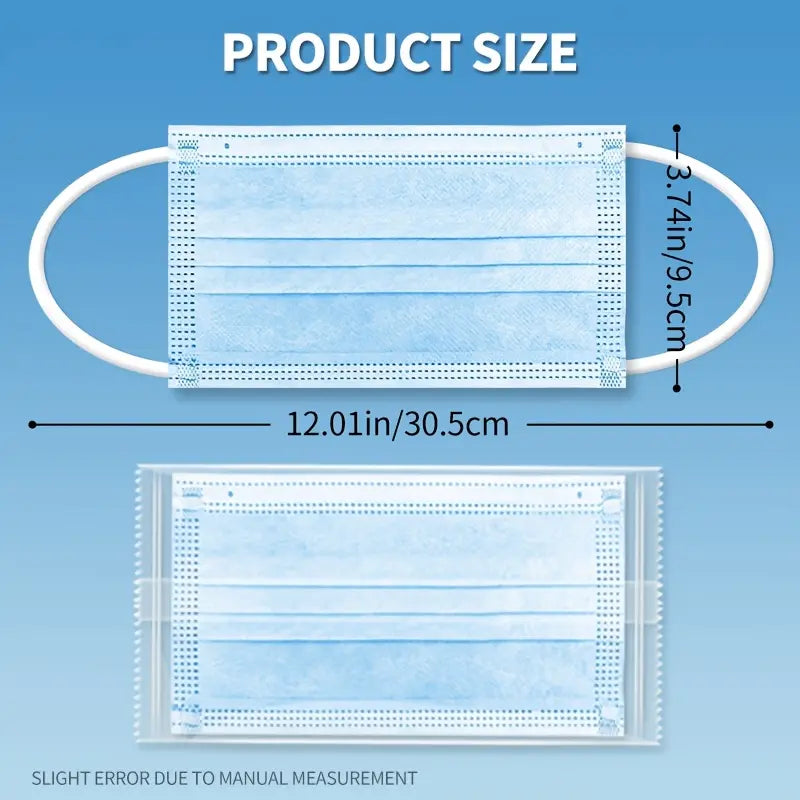 Disposable Protective Face Mask 50/100Pack Individually Packaged Wrapped Protection for Adults 3-Layer Filter Safety Face Masks Non-Woven Melt-Blown Filter Breathable Protection Mask for Travel Daily Protection against Droplets