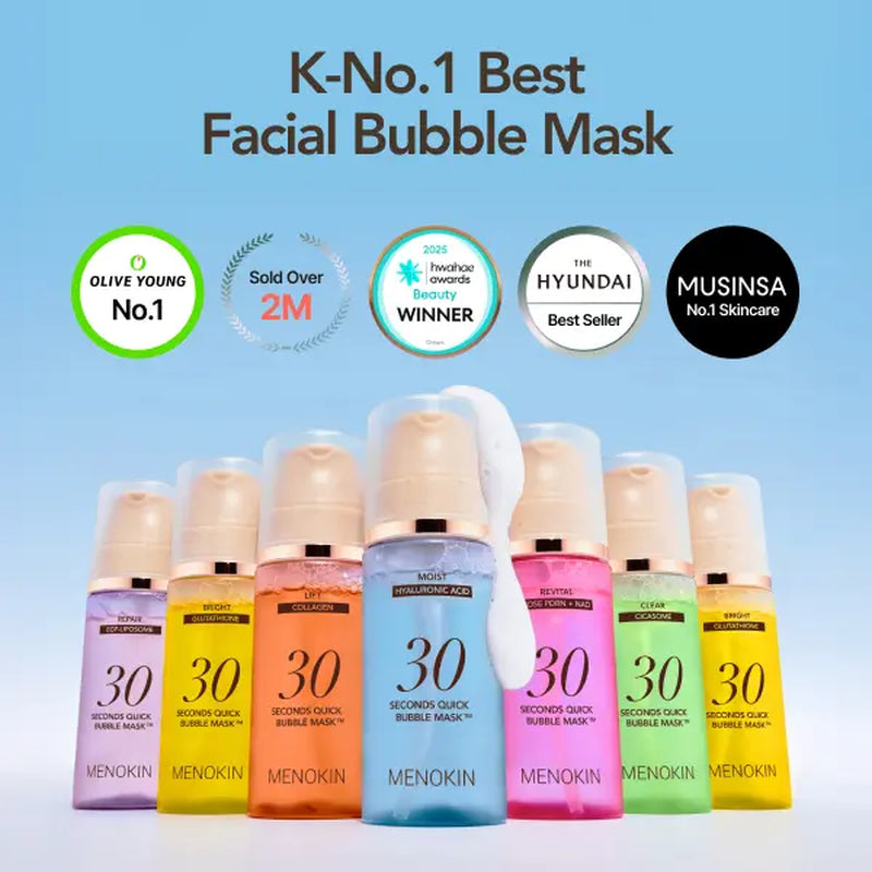 [MENOKIN] 30 Seconds Micro-Bubble Mask, Korean Glass Skin Care Essential, 70 Uses, 3.21 Fl.Oz, Turkey Neck, Zempic Neck, Tech Neck, Smoker Lines, Smile Lines, 11 Lines, Under-Eye Hollows, Forehead Lines, Micro-Bubble Primer, Summervibe