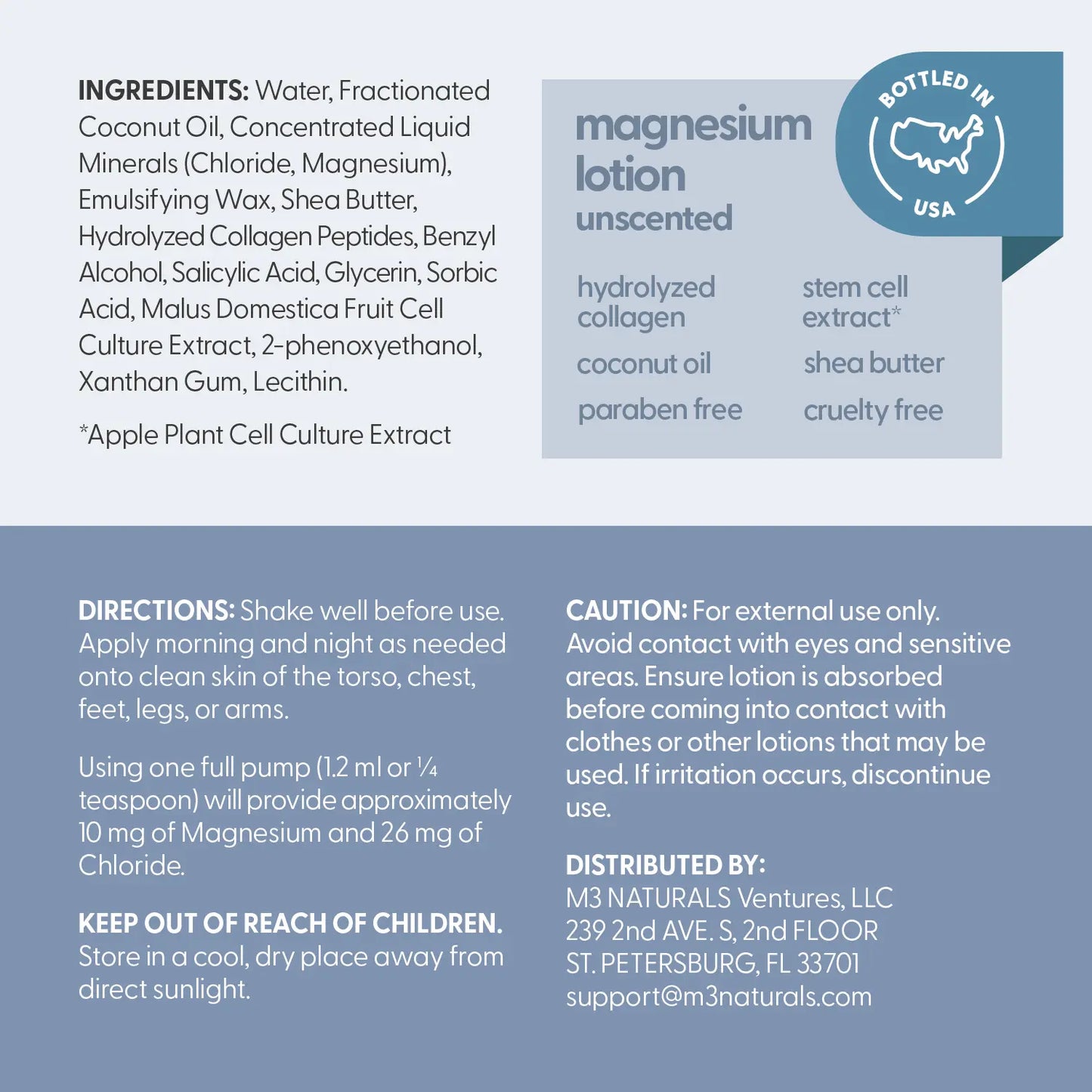 Unscented Magnesium Lotion for Sleep & Leg Cramps, Suitable for Sensitive Skin, Helps with Muscle Relaxation, Soothes Tired Legs & Foot Aches and Supports Restful Nights, 8 Fl Oz by M3