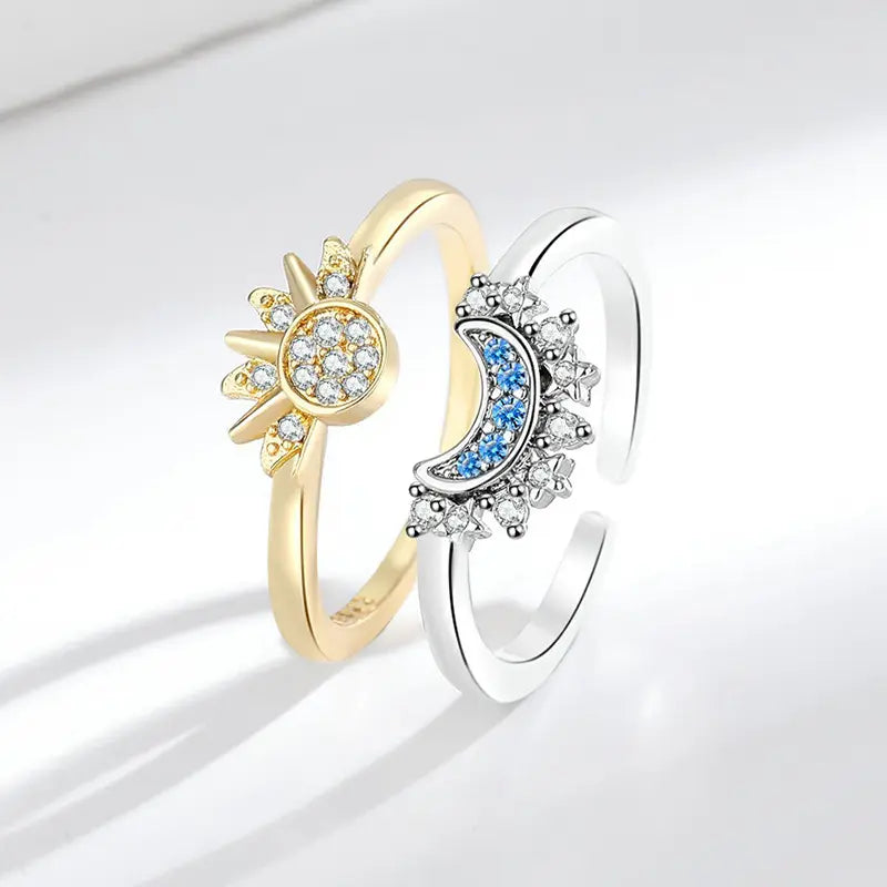 Adjustable Sun & Moon Design Ring Set, New Style Fashion Jewelry for Party, Daily Clothing Decor, Trendy Gift for Your Girlfriend