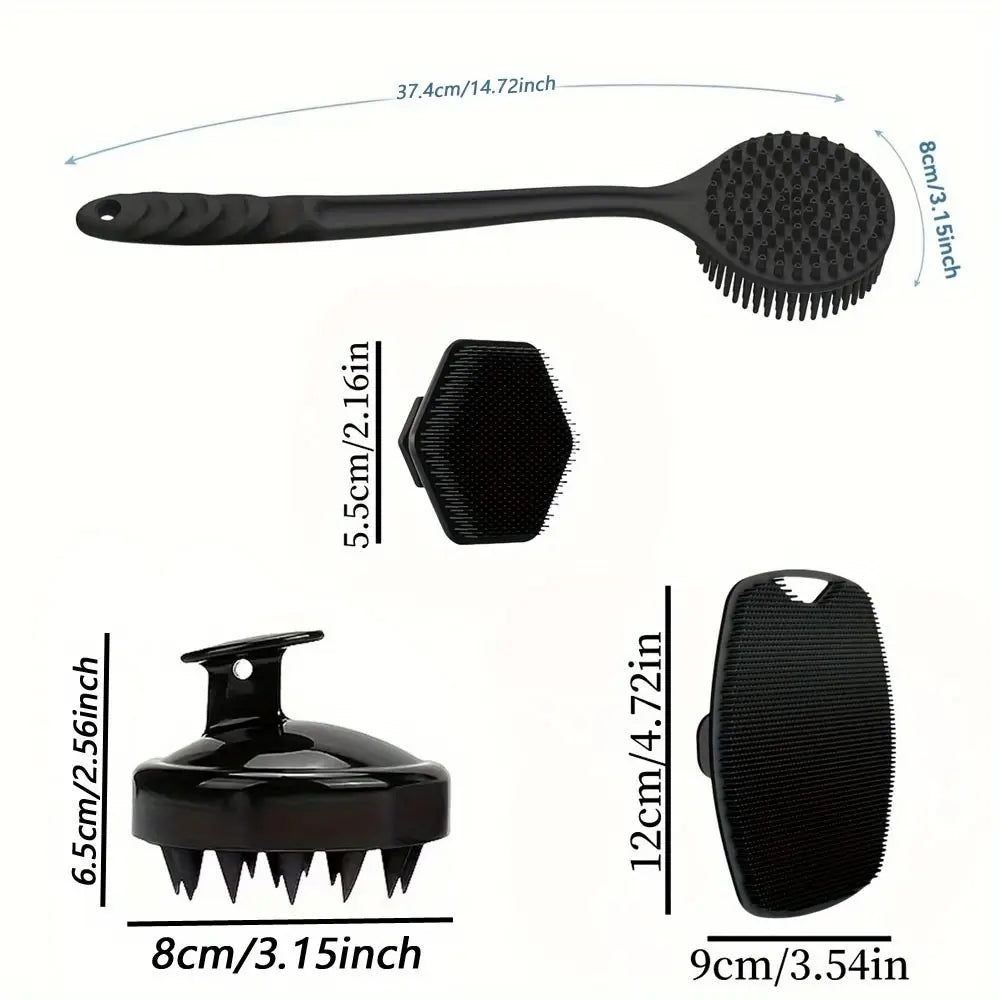1/4 Pcs Shower Brush Set, Body Care Tool, Frosted Long-Handle Body Brush with Silicone Soft Bristles, for Back, Body Massage, Non-Slip Grip Exfoliating Shower Scrubber, Silicone Bath Brush for Effective Skin Cleansing and Dead Skin Removal