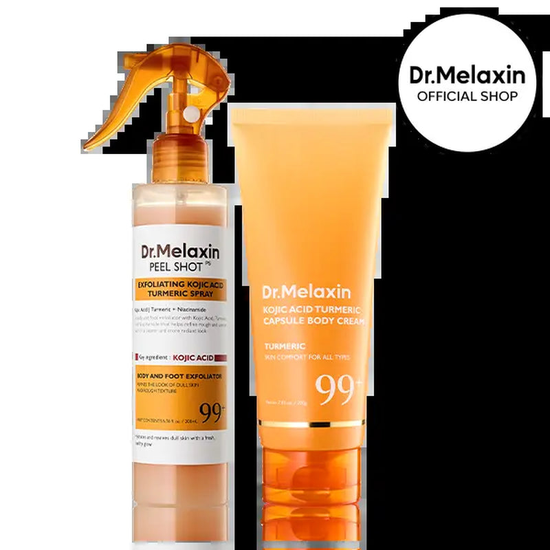 [Dr.Melaxin Official] Kojic Acid Turmeric Amber Face & Body Care Set, Dark Spot & Pigmentation Care for Uneven Skin Tone