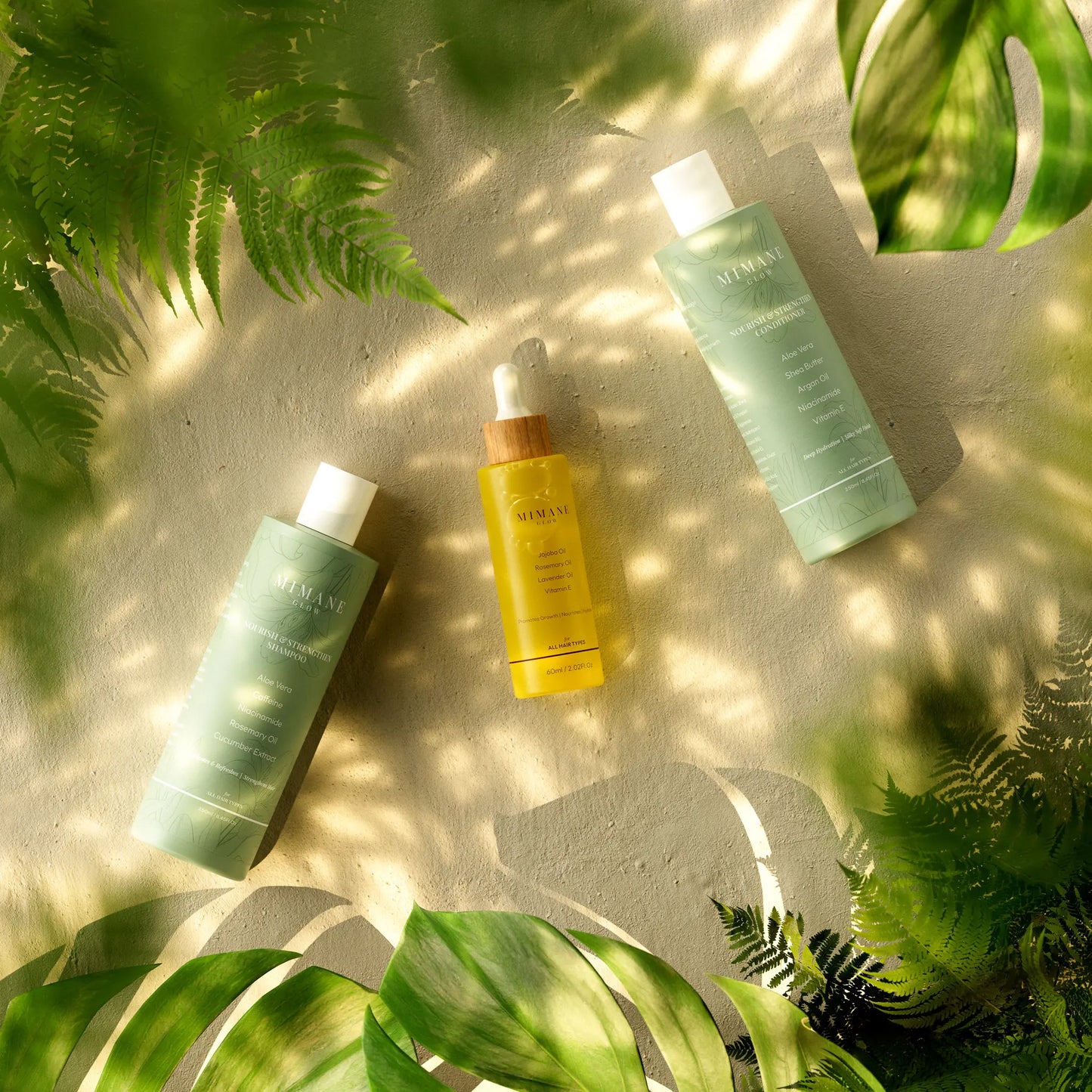 Mimane Glow – the Glow Kit | Nourish & Strengthen Shampoo + Conditioner & Growth Hair Oil Set | Strengthens, Hydrates & Boosts Shine | Sulfate-Free, Silicone-Free, Paraben-Free | Natural Aloe, Jojoba, Pumpkin & Rosemary