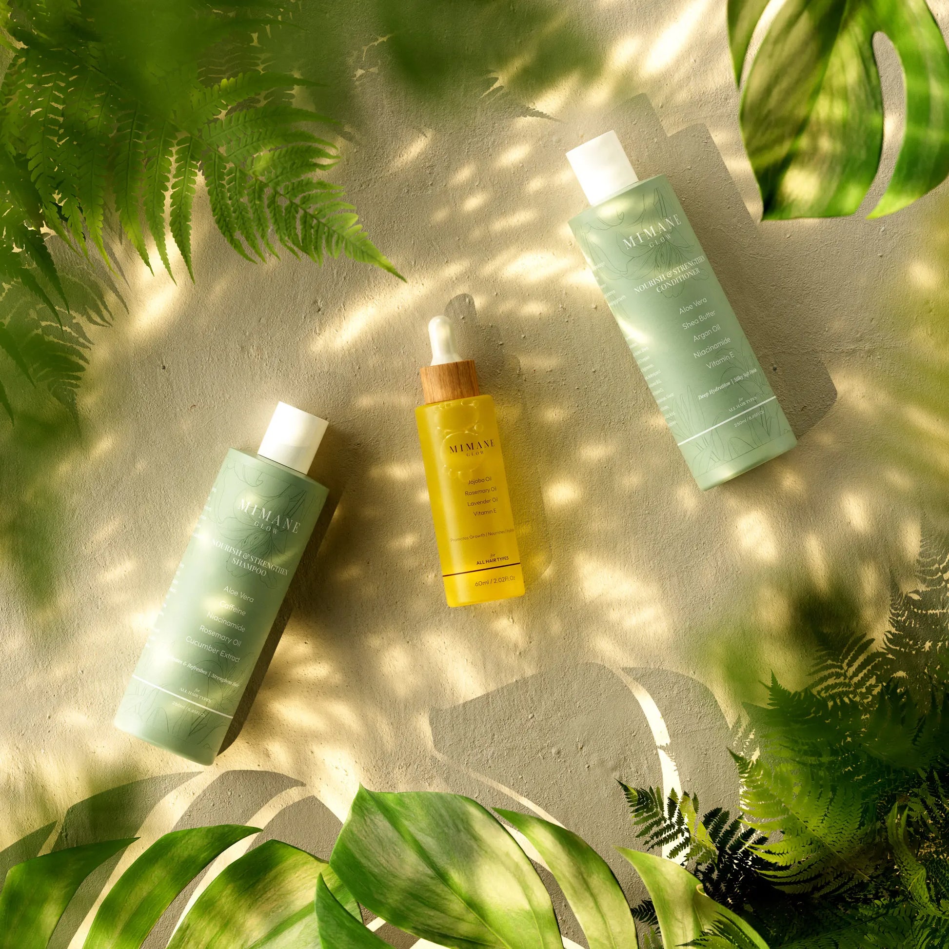 Mimane Glow – the Glow Kit | Nourish & Strengthen Shampoo + Conditioner & Growth Hair Oil Set | Strengthens, Hydrates & Boosts Shine | Sulfate-Free, Silicone-Free, Paraben-Free | Natural Aloe, Jojoba, Pumpkin & Rosemary