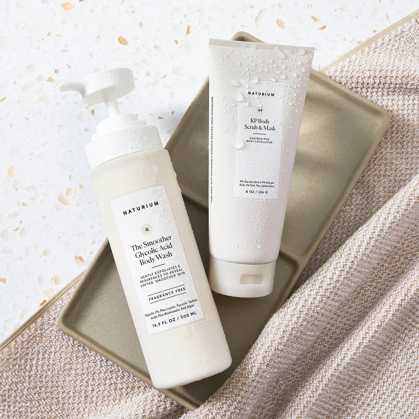 Naturium the Exfoliating Body Bundle, KP Body Scrub & Mask and the Smoother Glycolic Acid Body Wash