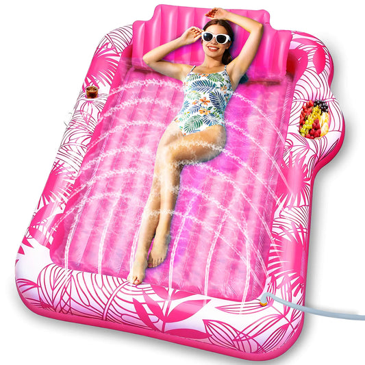 Large Inflatable Tanning Pool Lounge Float with Sprinkler Cup Holder, 78"X50" Large Pool Floats Adult with Pillow, 4 in 1 Suntan Tub Raft Floatie, Sunbathing Bed Lounge for Water Blow up Kids Ball Pit Party Gifts, Inflatable Sofa Summervibes