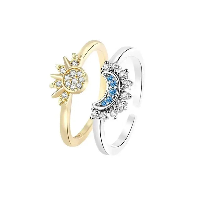 Adjustable Sun & Moon Design Ring Set, New Style Fashion Jewelry for Party, Daily Clothing Decor, Trendy Gift for Your Girlfriend
