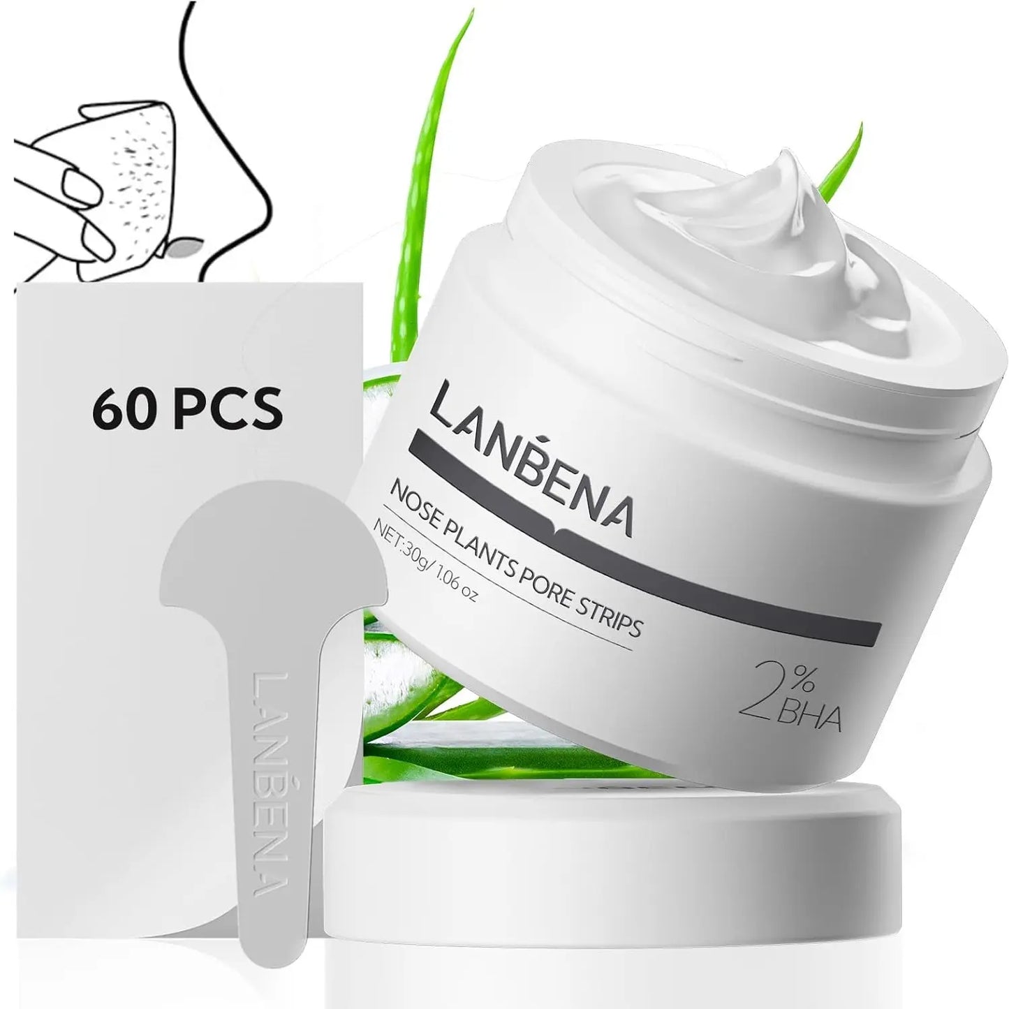 LANBENA Blackhead Removal Mask, Nose Phyto Pore Strips, Pore Cleansing Purifying Exfoliating Mask, 60 Sheets, Phyto Aloe Vera Blackhead Removal Mask, (30G)