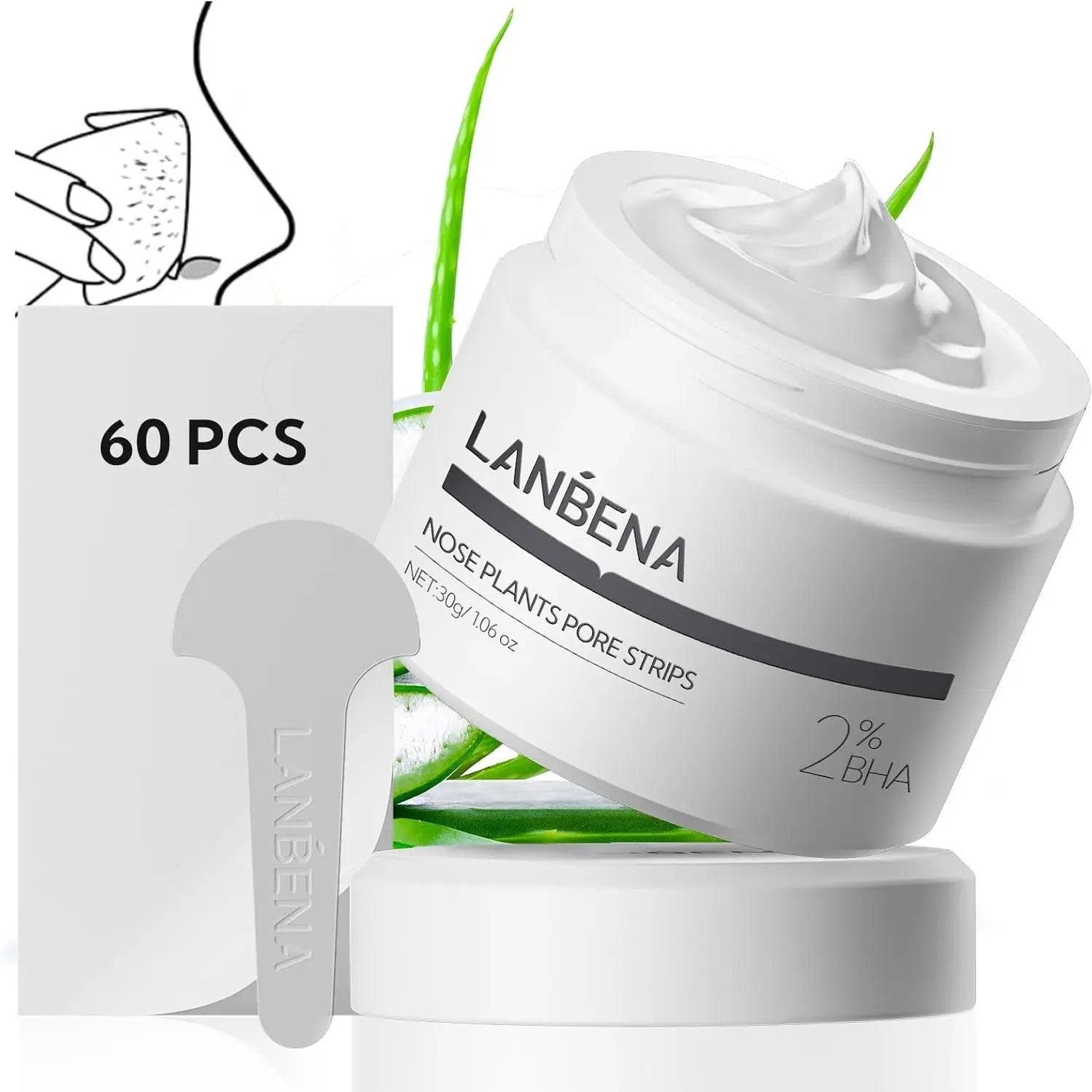 LANBENA Blackhead Removal Mask, Nose Phyto Pore Strips, Pore Cleansing Purifying Exfoliating Mask, 60 Sheets, Phyto Aloe Vera Blackhead Removal Mask, (30G)