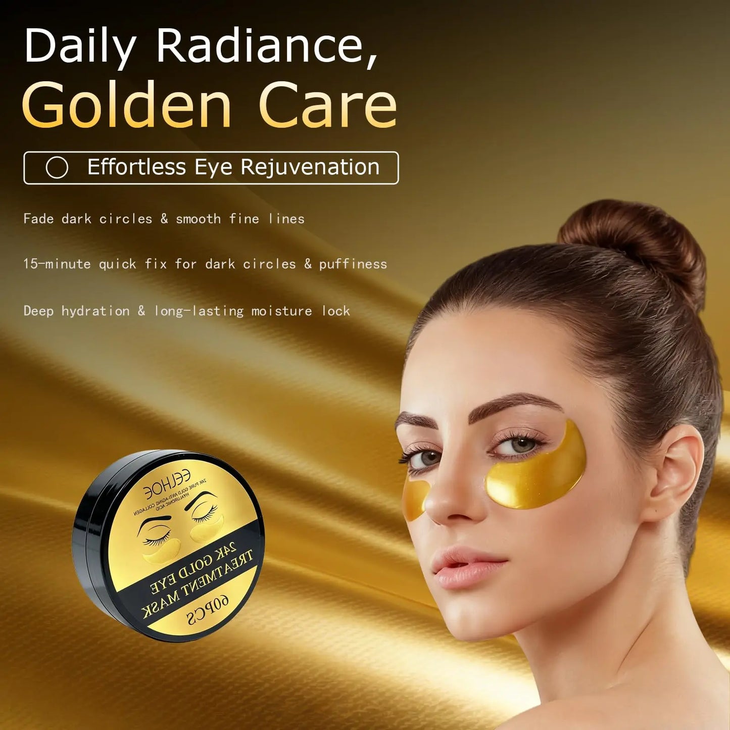 [Mothersdaygift] 24K Gold Eye Mask 60Pcs, Anti-Wrinkle Hydrating Firming under Eye Patches, Brightening Tightening Lifting Eye Skin Care Beauty Skincare Set Moisturizing