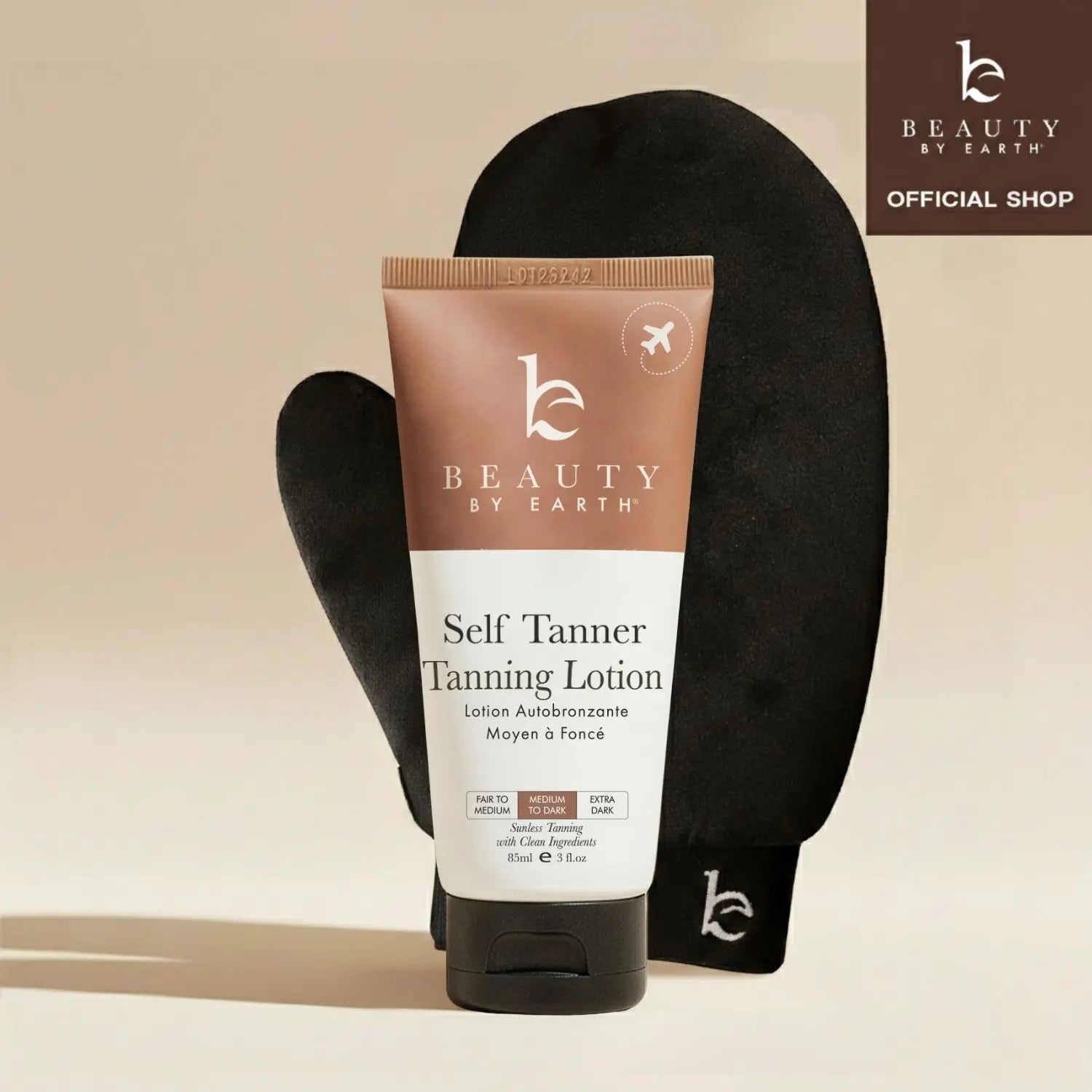 Beauty by Earth Self Tanner Lotion Discovery Kit - Sunless Tanning Travel Size Lotion with Applicator Mitt for First-Timers, Sensitive Skin Streak-Free Bronze Moisturizing Tan with Aloe Vera