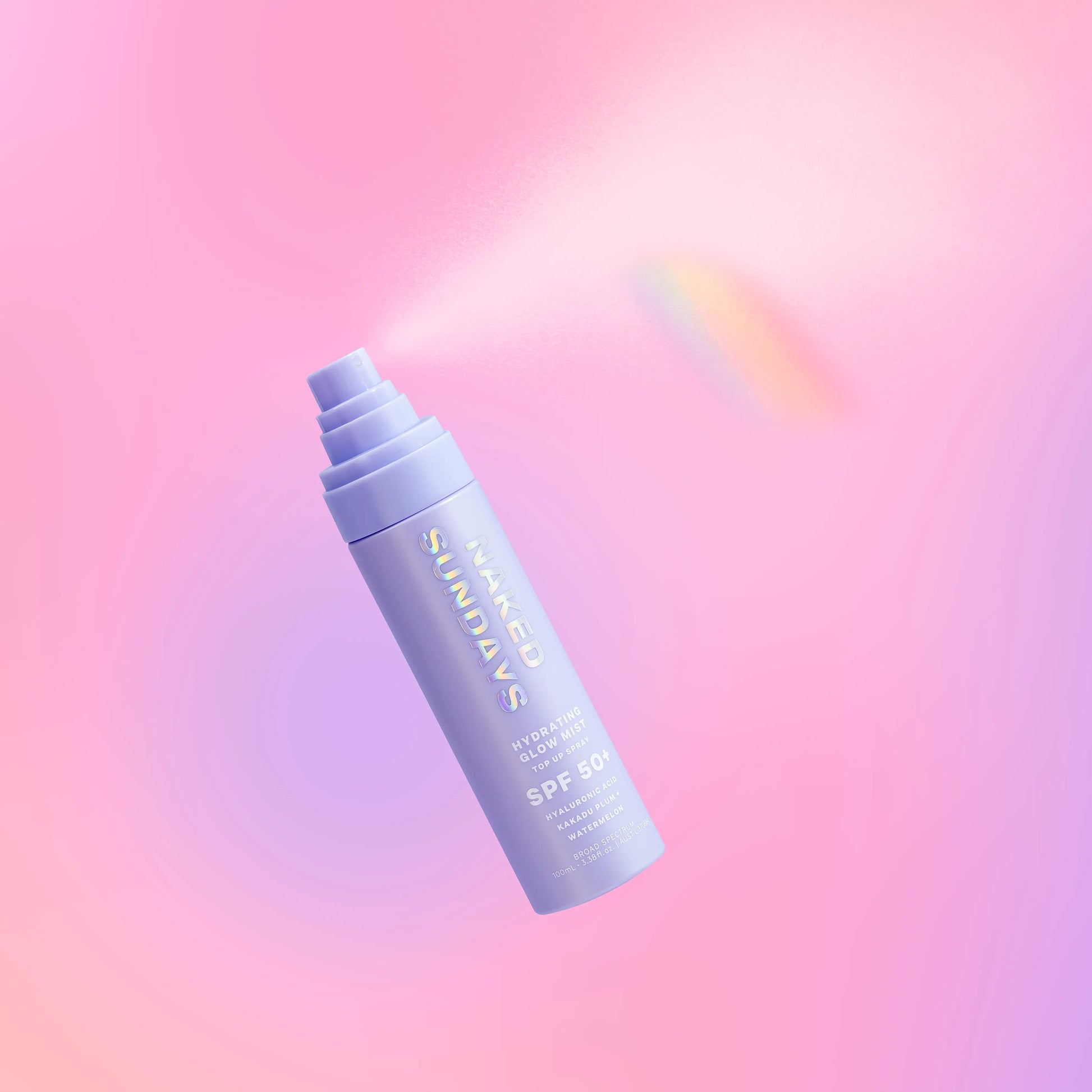 Naked Sundays SPF50+ Hydrating Glow Mist Setting Spray Sunscreen Infused with Hyaluronic Acid & Watermelon Extract for Glass Skin Glow