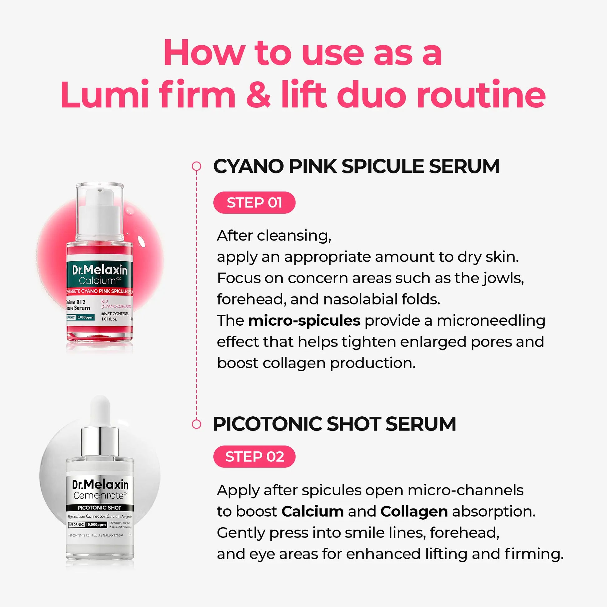 [Dr.Melaxin Official] Lumi Firm & Lift Duo | Plumping Skin & Strengthen Skin Density | Cyano Pink Spicule Serum + Picotonic Shot Serum Skin Repair