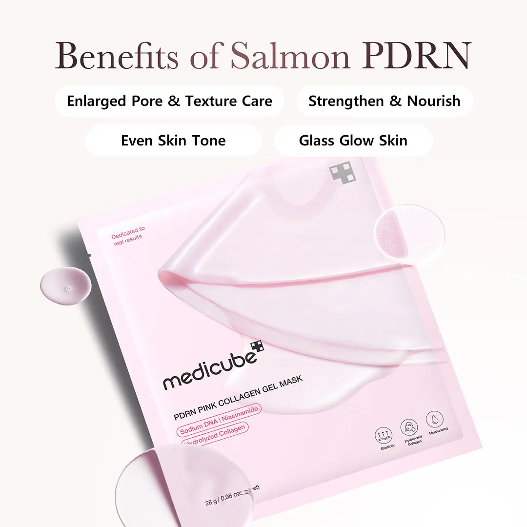 [Medicube] PDRN Pink Collagen Gel Mask 4 Sheets Salmon DNA Color Changing Pink Glow Collagen Facial Mask Korean Skincare