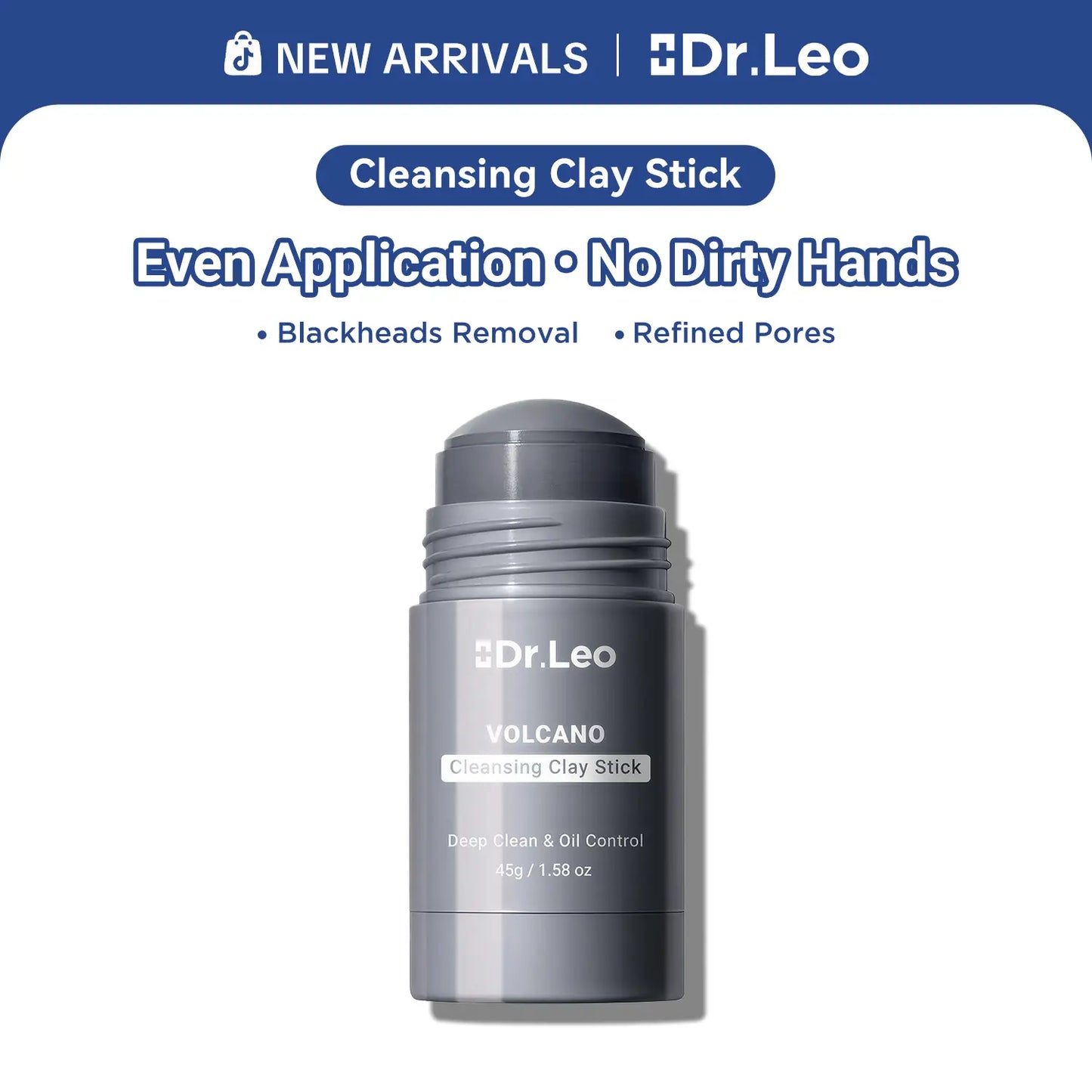 Dr.Leo Clay Mask Stick | No Mess & No Dirty Fingers | Deep Pore Cleansing, Blackhead Removal & Oil Control 45G #Summervibes