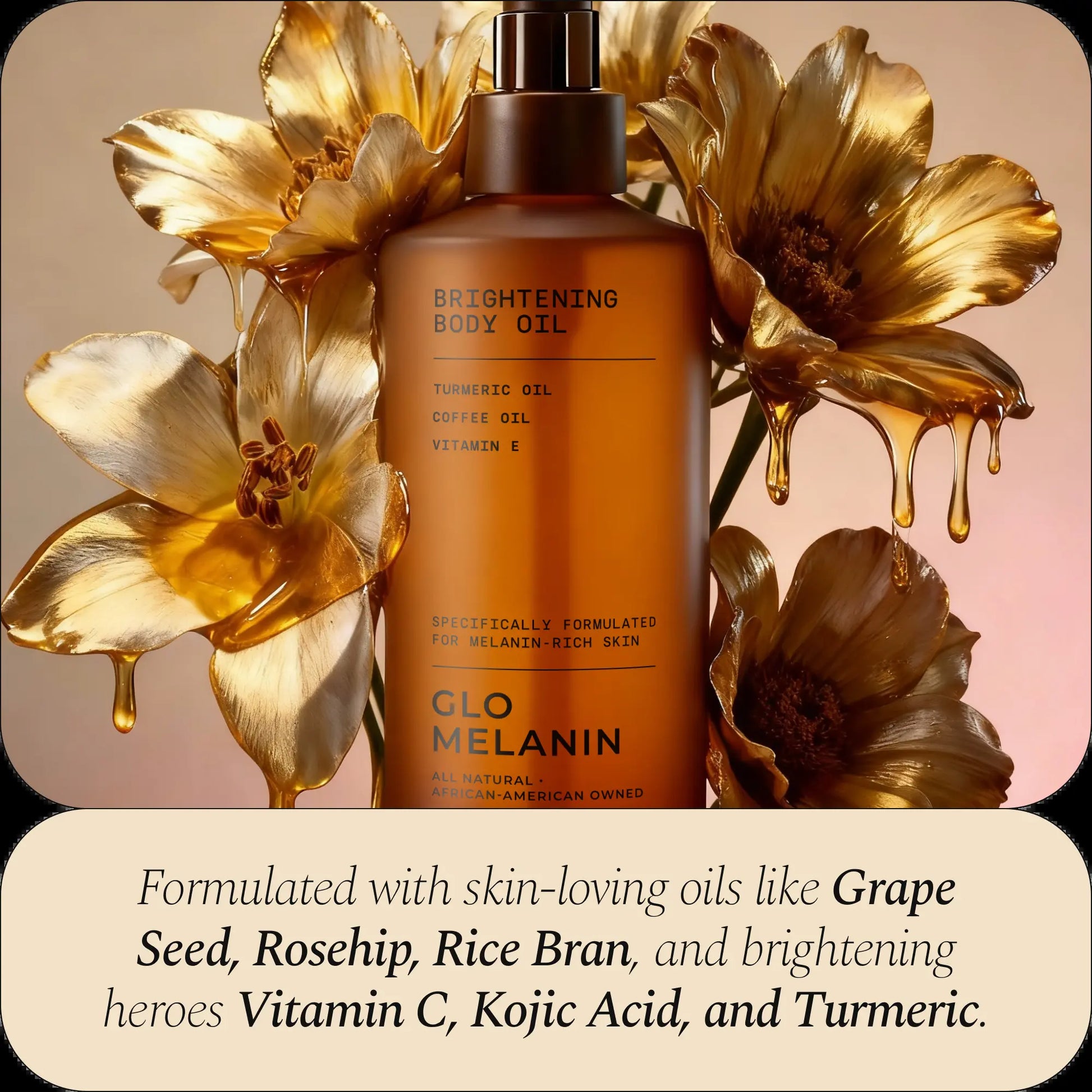 Glo Melanin Brightening Body Oil with Turmeric Grapeseed Oil & Vitamin E for Dark Spots Hyperpigmentation 240Ml Nourishing Care