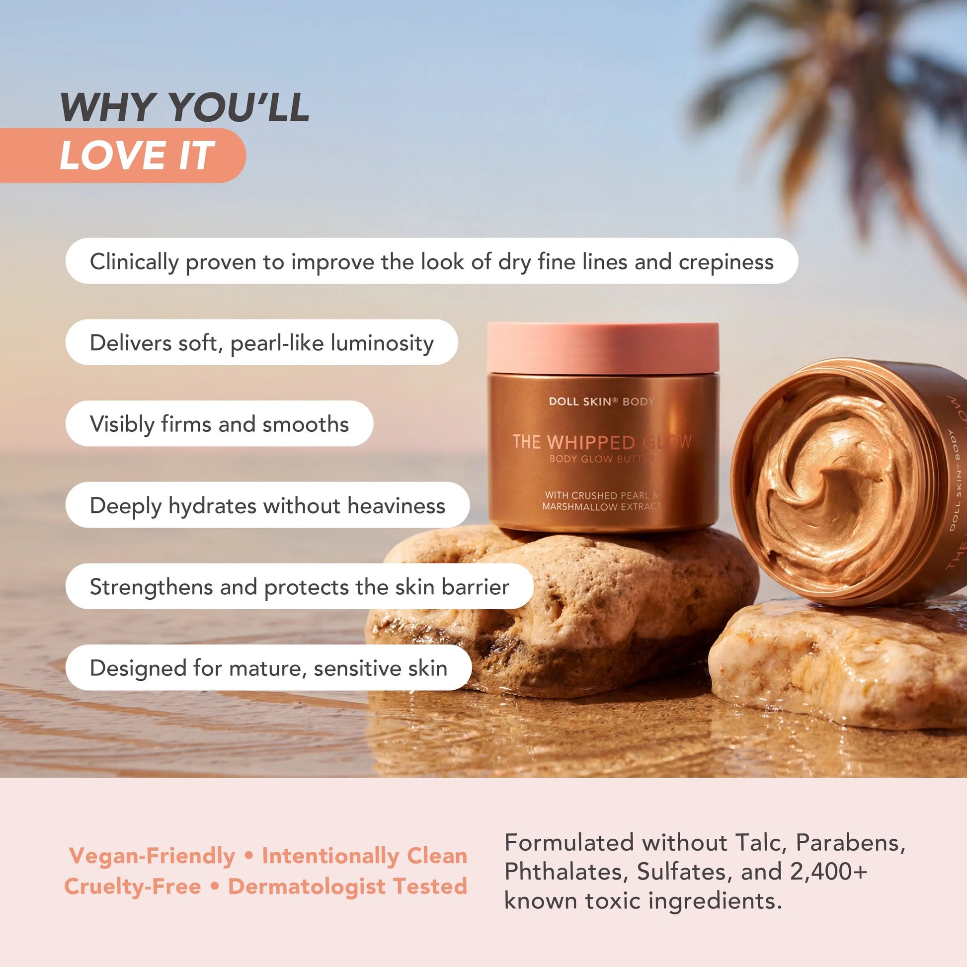 The Whipped Glow Body Butter with Crushed Pearl & Marshmallow Extract