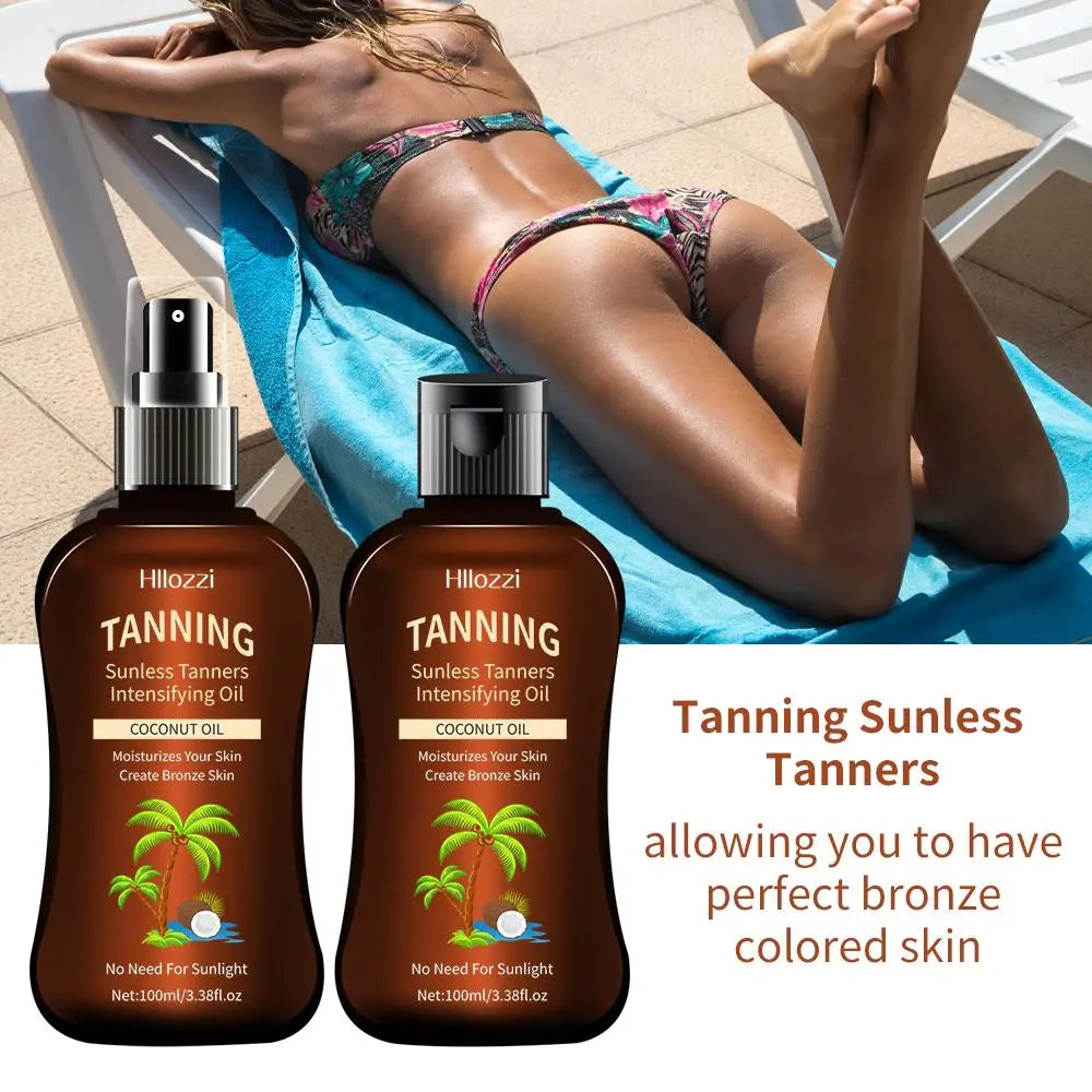 Coconut Tanning Oil, 1 Box of Moisturizing, Hydrating Body Tanning Moisturizer Self Tanner, Nourishing Oil, Non-Greasy Body & Face Tanning Oil, Skin Care Product for Women & Men, Sunless Tanning Oil