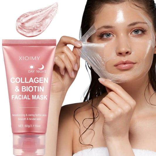 60G Collagen Biotin Day & Night Mask, Rich Collagen Essence, Moisturizing Smooth Skin, Daily Hydrating Facial Care, Face Mask for All-Day Moisture