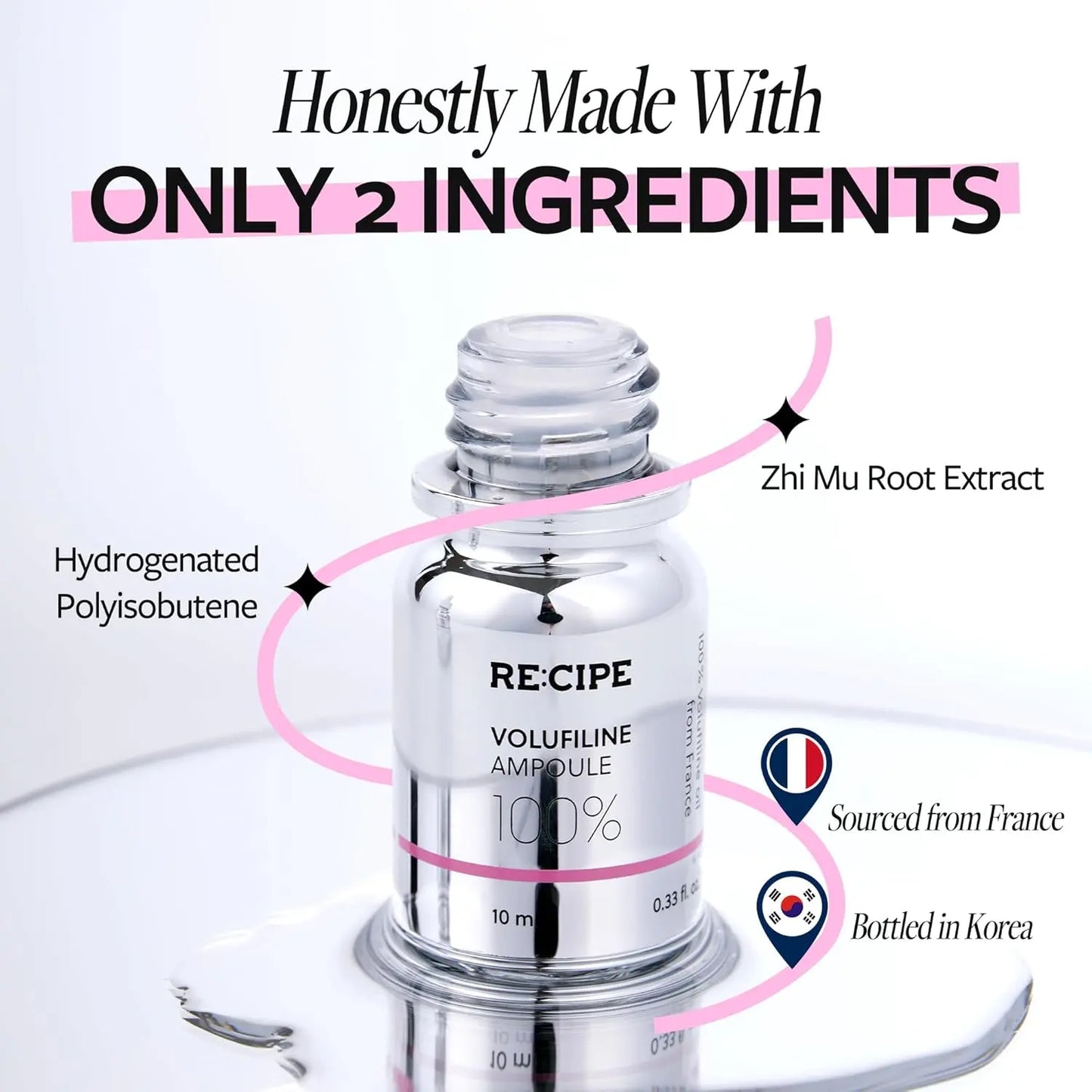 RE:CIPE Volufiline 100% Ampoule - Official Product from France, Sederma - Pure Volufiline Serum - DIY Skin Care Booster for Face & Body - Hydrating & Age-Defying Formula for Elevated Resilience 0.33 Fl Oz