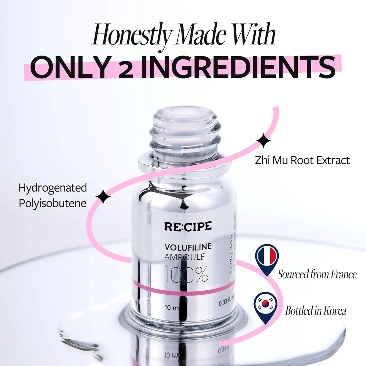 RE:CIPE Volufiline 100% Ampoule - Official Product from France, Sederma - Pure Volufiline Serum - DIY Skin Care Booster for Face & Body - Hydrating & Age-Defying Formula for Elevated Resilience 0.33 Fl Oz